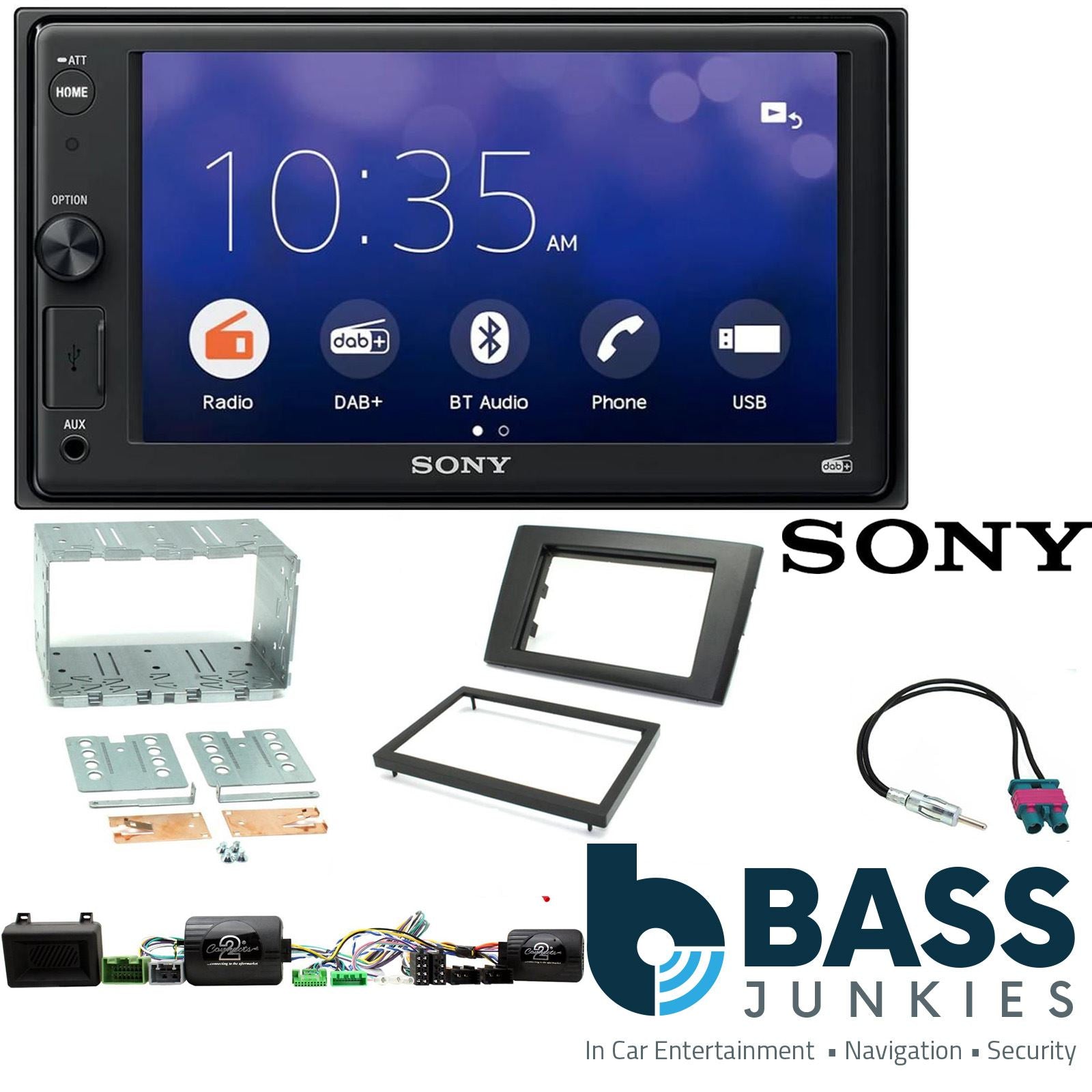 SONY 6.2" Screen Blutooth Double Din Stereo Fitting Kit + Steering Wheel Stalk Controls to fit Volvo XC90 2004-14