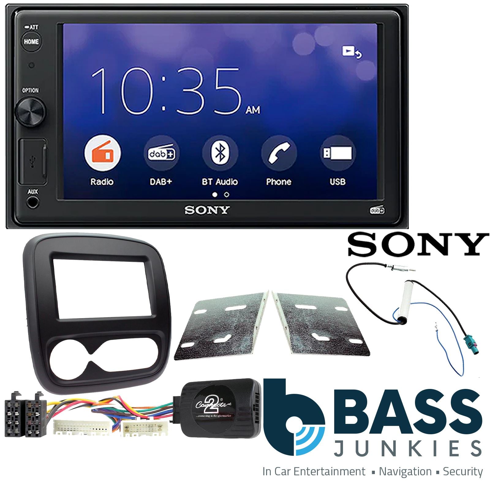 SONY 6.2" Screen Blutooth Double Din Stereo Fitting Kit + Steering Wheel Stalk Controls to fit Fiat Talento 2017-21