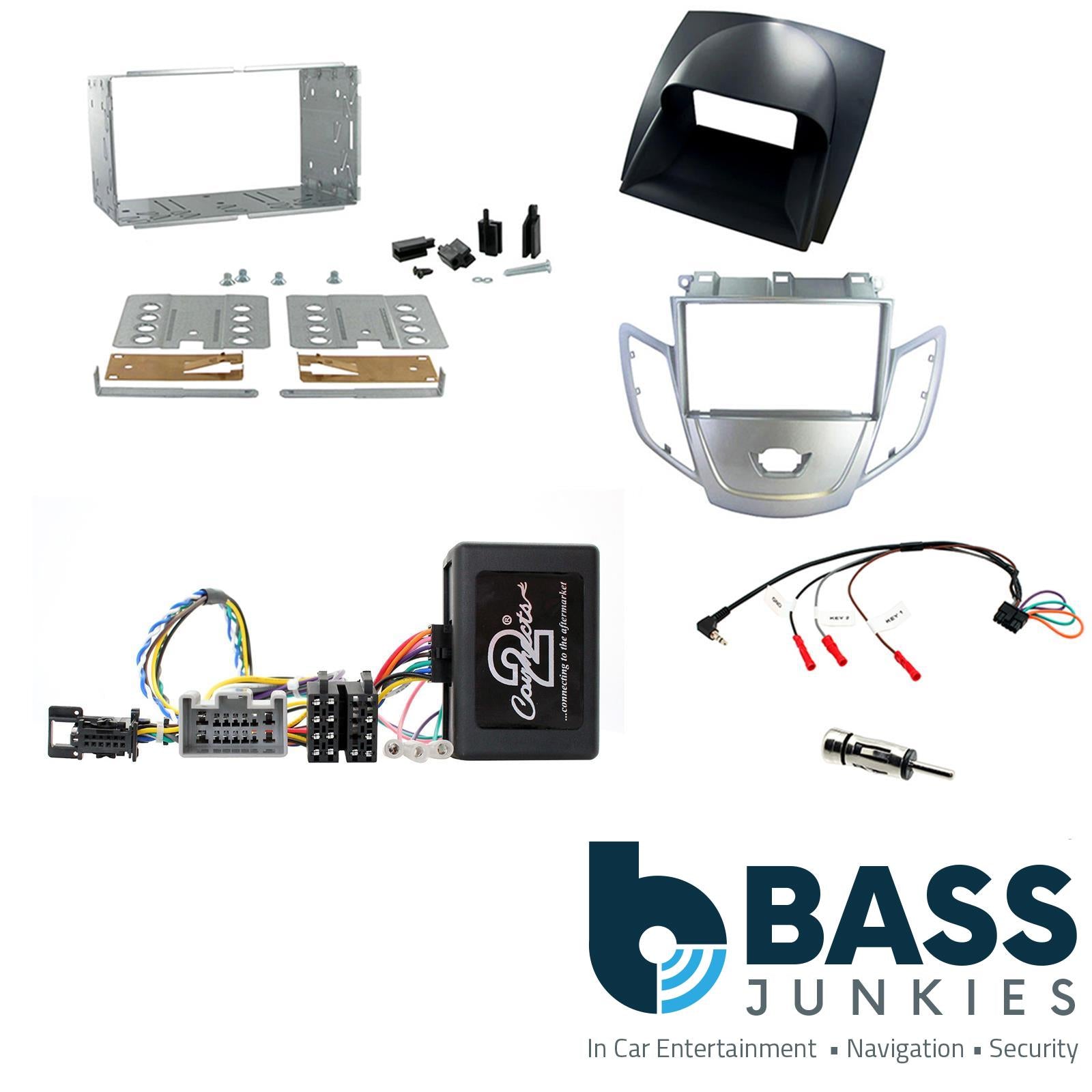 Connects 2 CTKFD01 - Ford Fiesta Mk7 2008 - 2010 Double Din Facia & Steering wheel Interface Fitting Installation Kit (Silver Facia Panel)