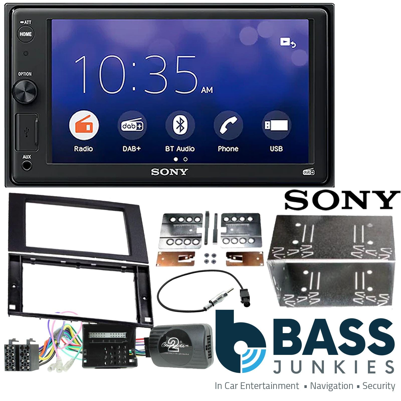 SONY 6.2" Screen Blutooth Double Din Stereo Fitting Kit + Steering Wheel Stalk Controls to fit Ford C-Max 2003-10 | Ford Fiesta 2005-08 | Ford Focus 2004-07 | Ford Fusion 2005-12 | Ford Galaxy 2006- | Ford Kuga 2008-12 | Ford S-Max 2006- | Ford Transit 20