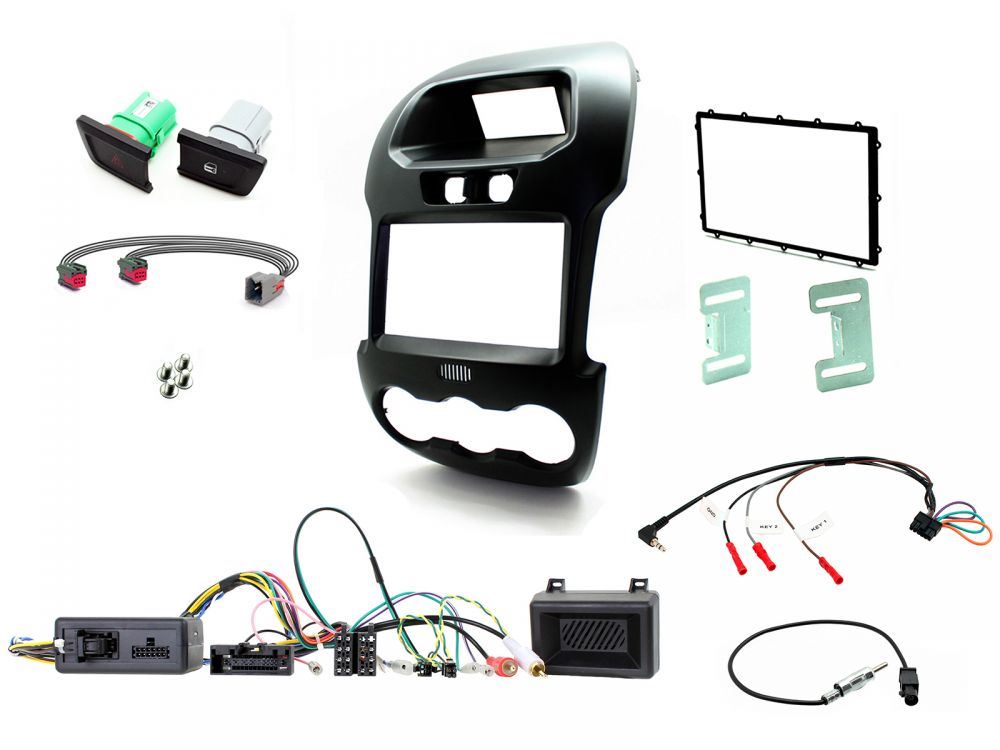 Connects 2 CTKFD40C - Ford Ranger 2012 - 2016 Double Din Facia & Steering wheel Interface Fitting Installation Kit (Black Facia Panel)