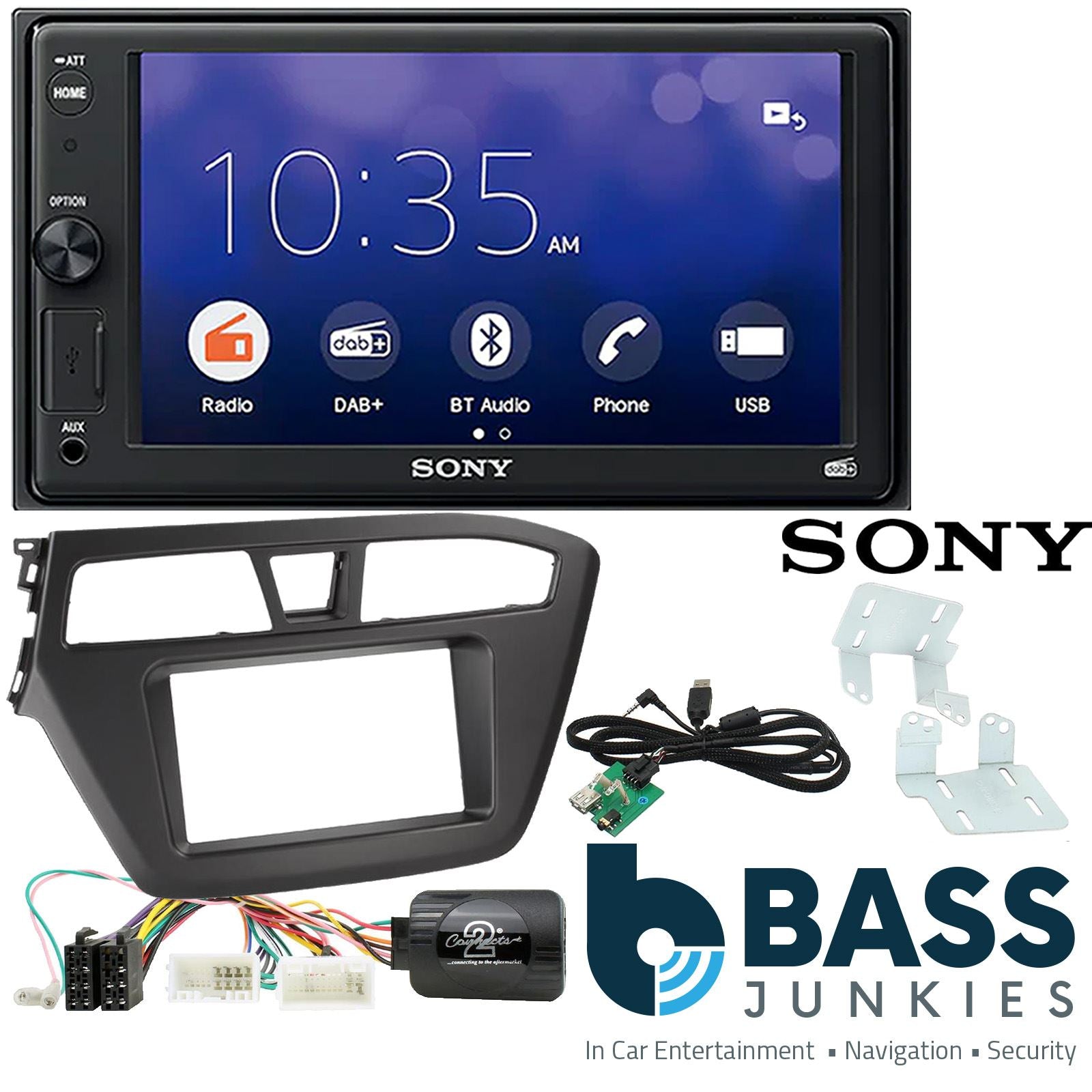 SONY XAV-1550D DAB+ Smart Bluetooth Car Radio + Left Hand Drive [LHD] Stereo fitting kit + Steering Wheel Controls Loom for Hyundai i20 2014-2020