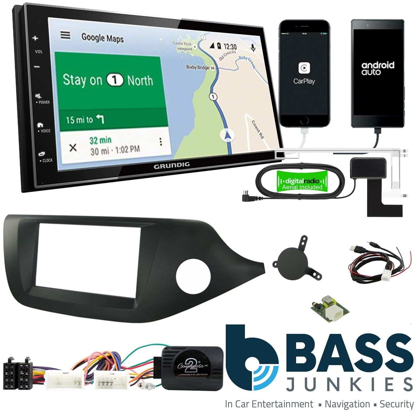 Grundig 6.8" Apple Android Double Din Stereo Fitting Kit + Steering Wheel Stalk Controls to fit Kia Cee'd 2012-18 | Kia Pro-Cee'd 2012-18