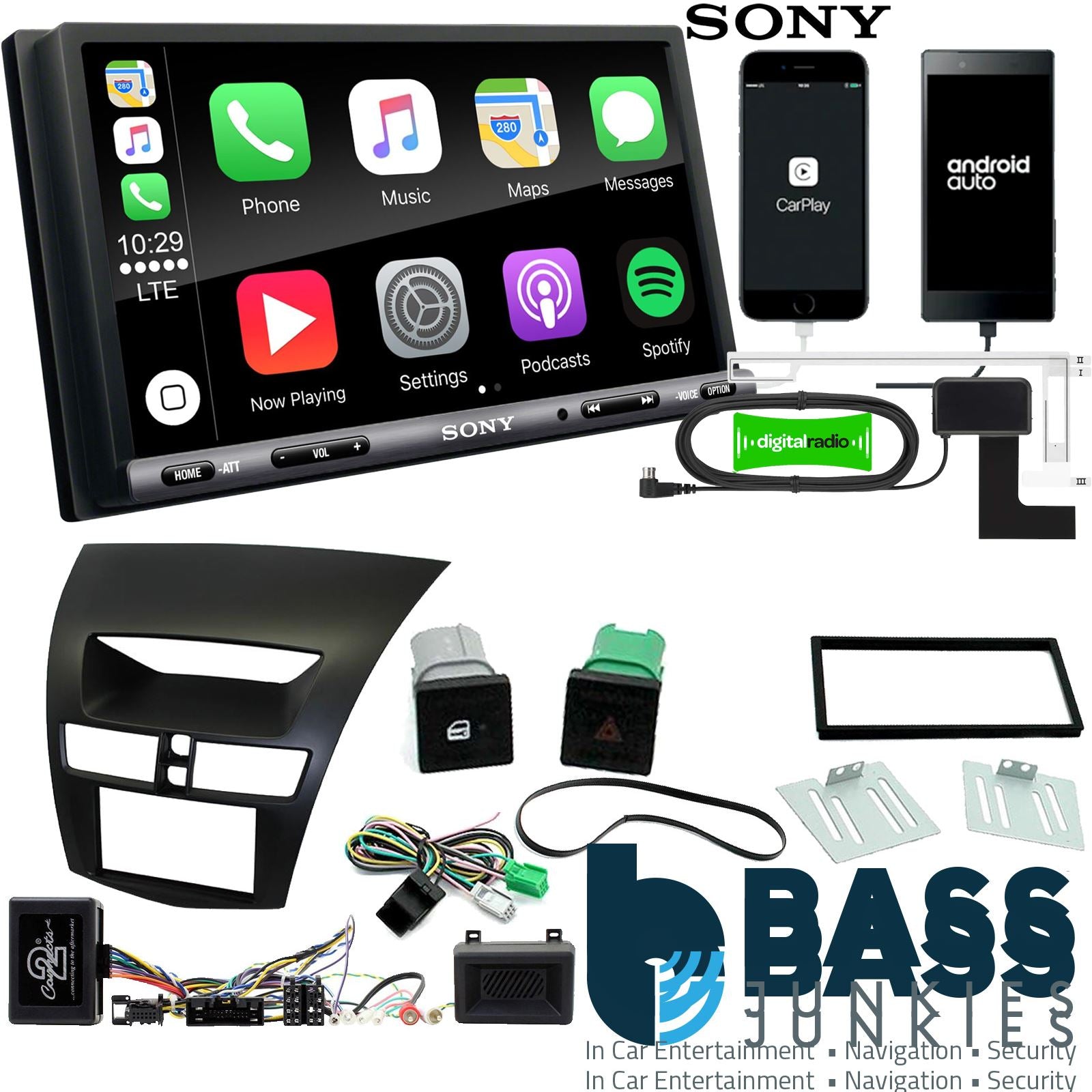 SONY DAB+ Apple | Android Double Din Stereo Fitting Kit + Steering Wheel Stalk Controls to fit Mazda BT-50 2012-17