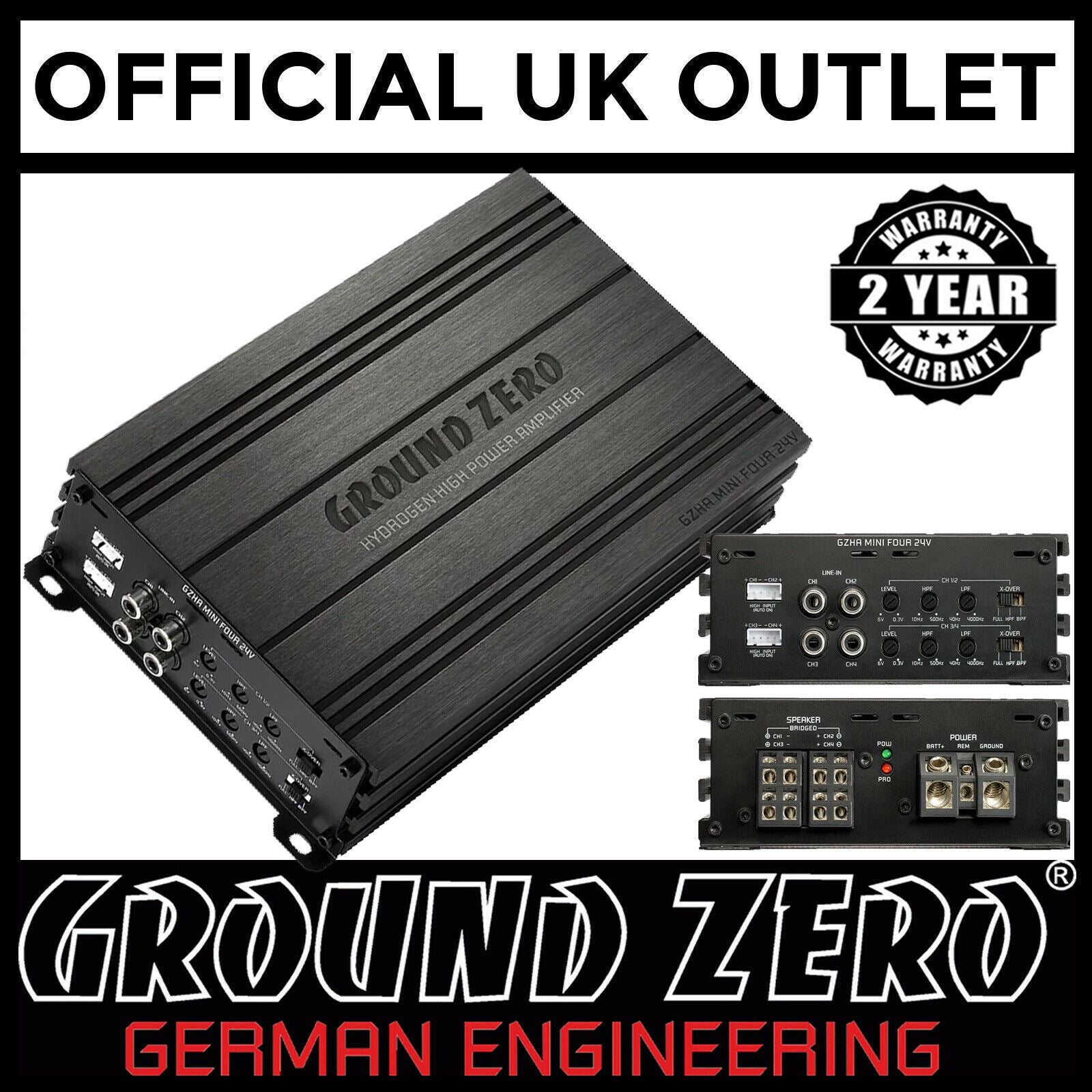 Ground Zero GZHA MINI FOUR 24V - Mini 4-Channel 640 Watts Max Car Amplifier