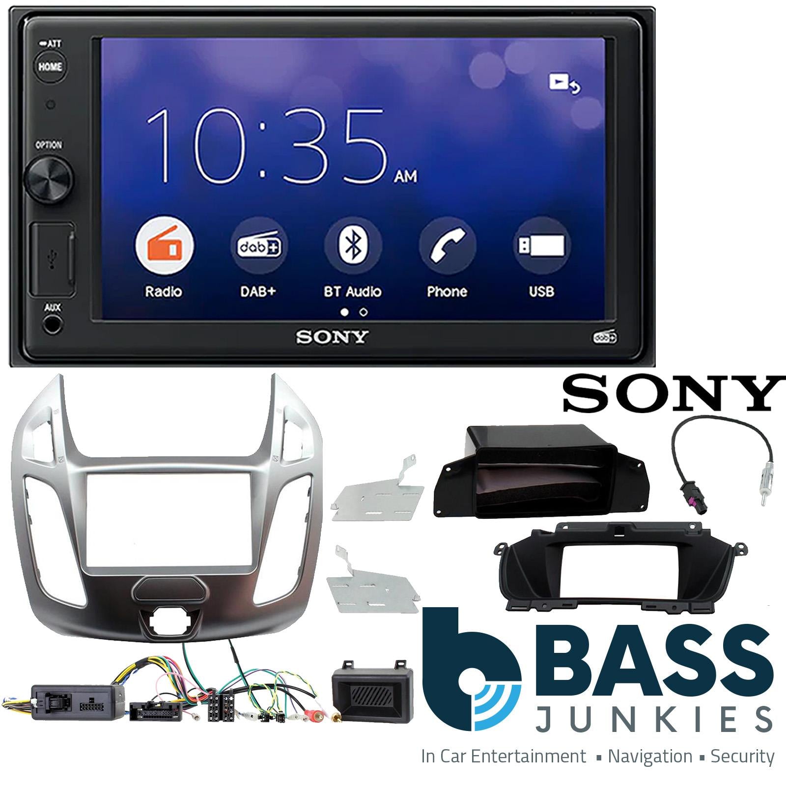 SONY XAV-1550D DAB+ Smart Bluetooth Car Radio + Stereo fitting kit + Steering Wheel Controls Loom for Ford Transit-Connect 2013-2021