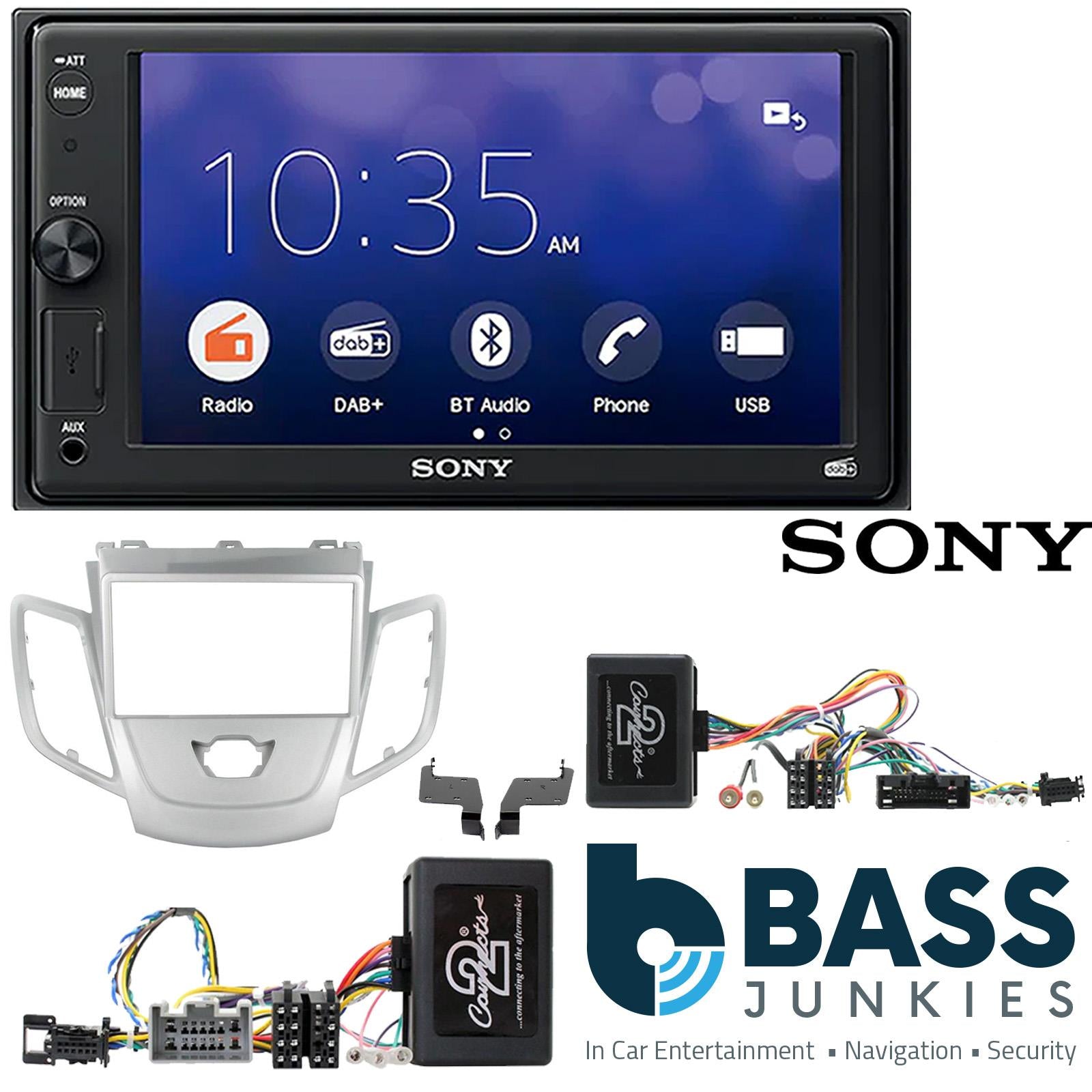 SONY XAV-1550D DAB+ Smart Bluetooth Car Radio + Stereo fitting kit + Steering Wheel Controls Loom for Ford Fiesta 2008-2012