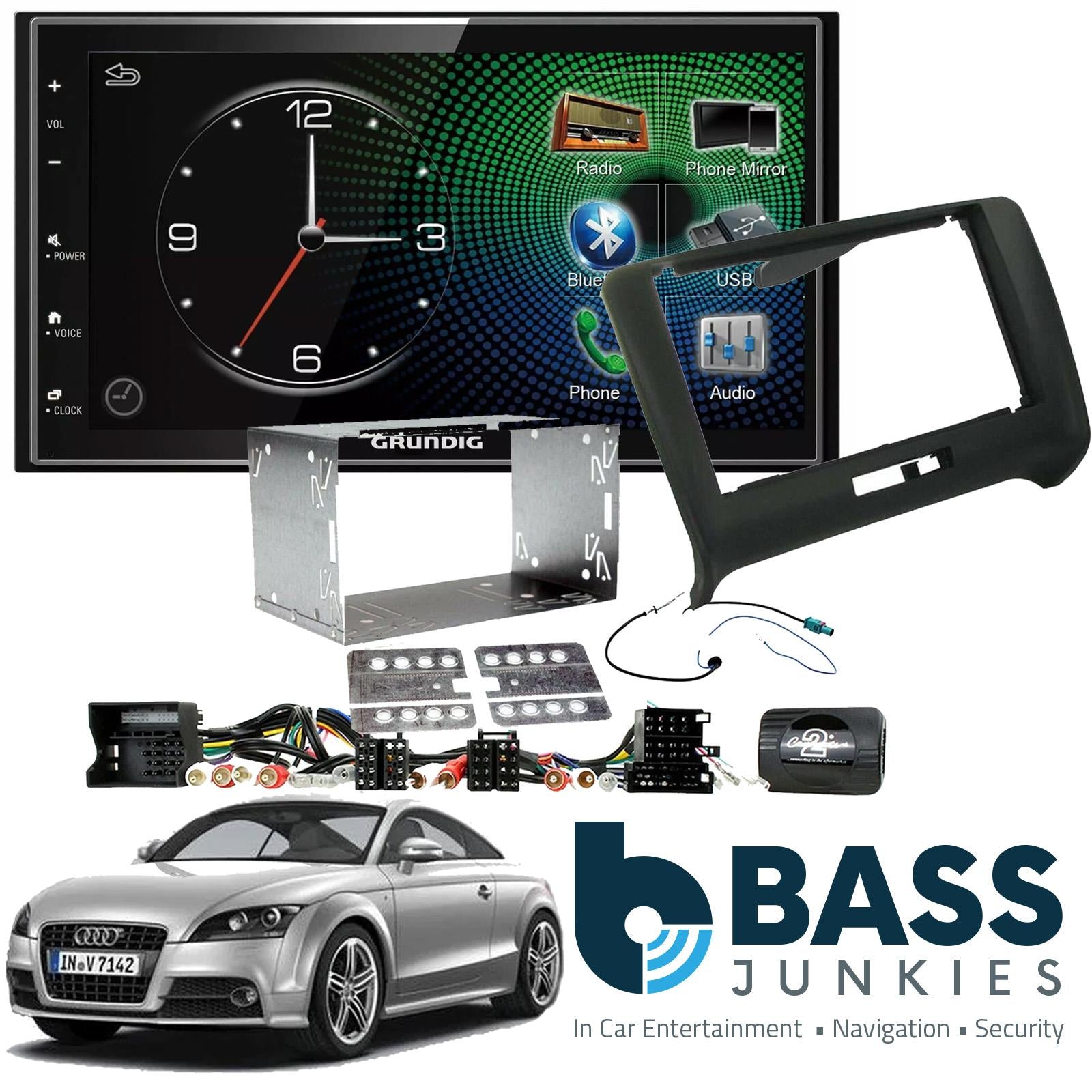 Grundig 6.8" Apple Android Double Din Stereo Fitting Kit + Steering Wheel Stalk Controls to fit Audi TT 2006-14