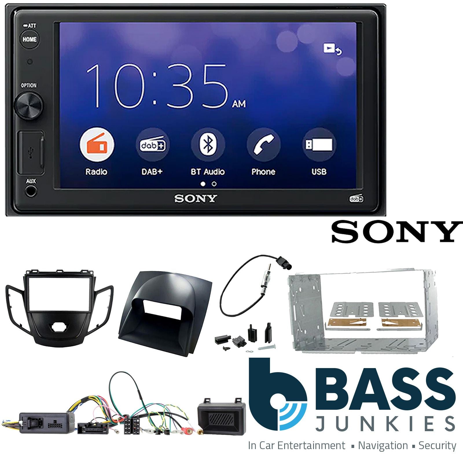 SONY XAV-1550D DAB+ Smart Bluetooth Car Radio + Stereo fitting kit + Steering Wheel Controls Loom for Ford Fiesta 2010-2012