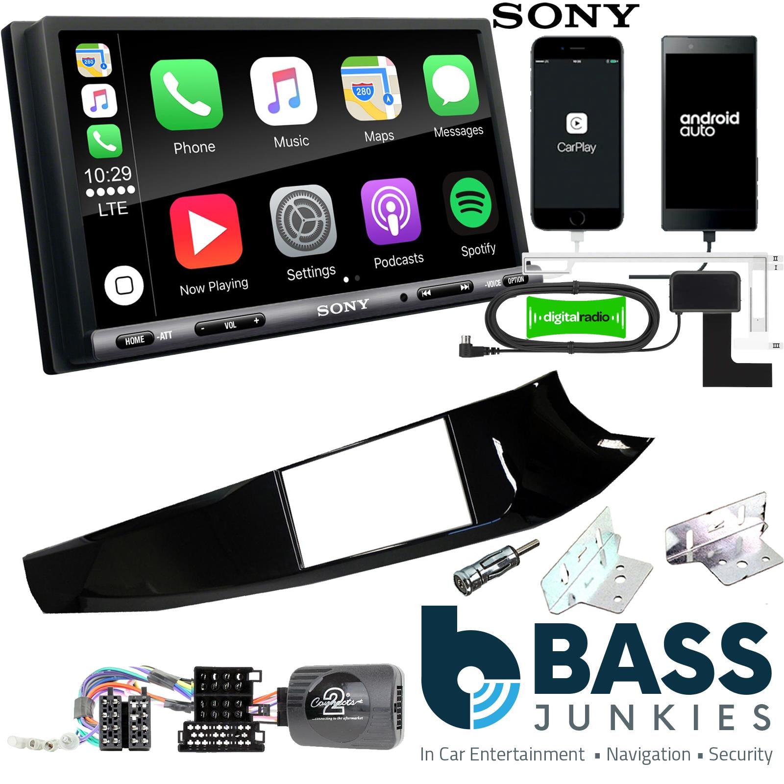 SONY DAB+ Apple | Android Double Din Stereo Fitting Kit + Steering Wheel Stalk Controls to fit Alfa Romeo Giulietta 10-14