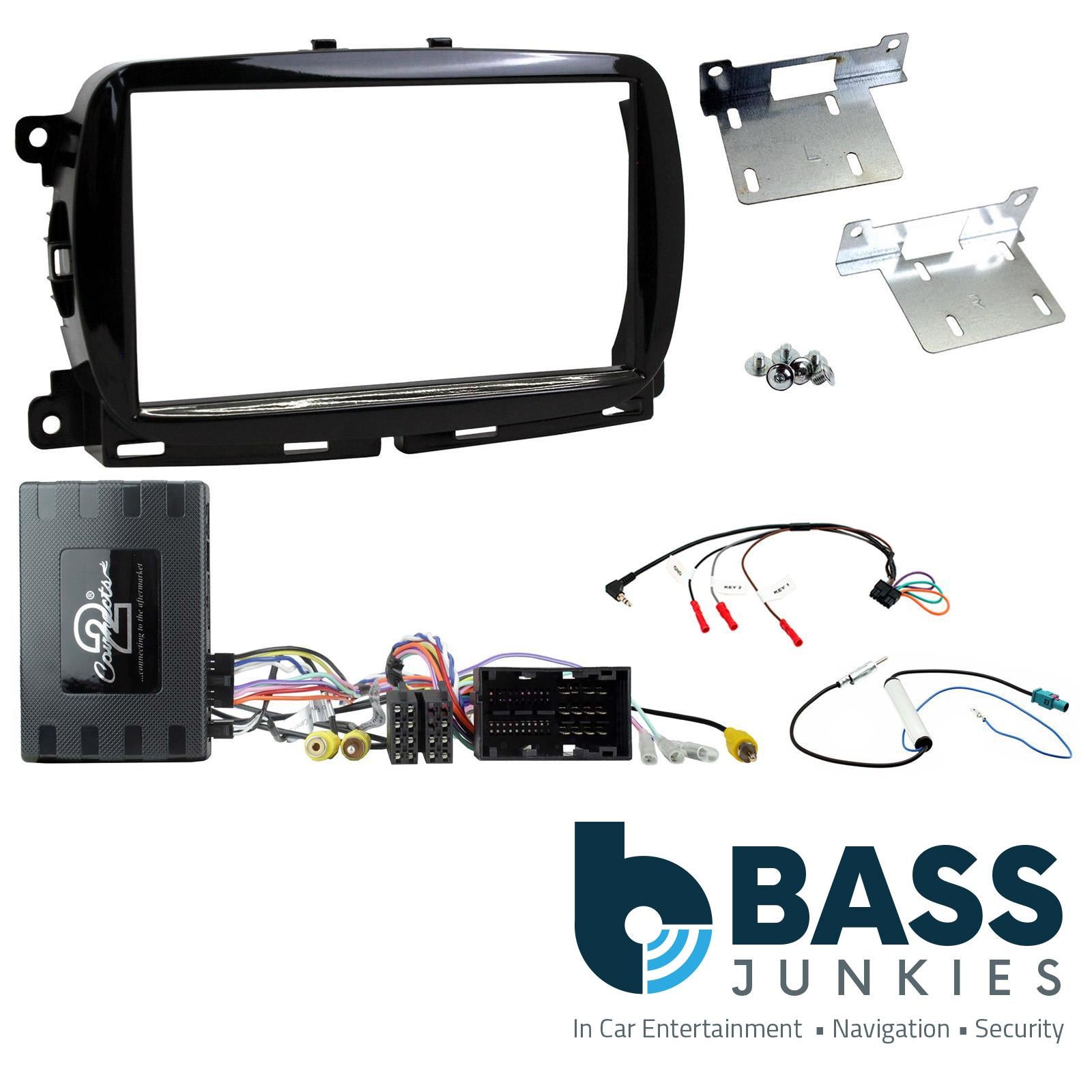 Double Din Stereo Fitting Kit + Steering Wheel Stalk Controls to fit Fiat 500 2015-2021