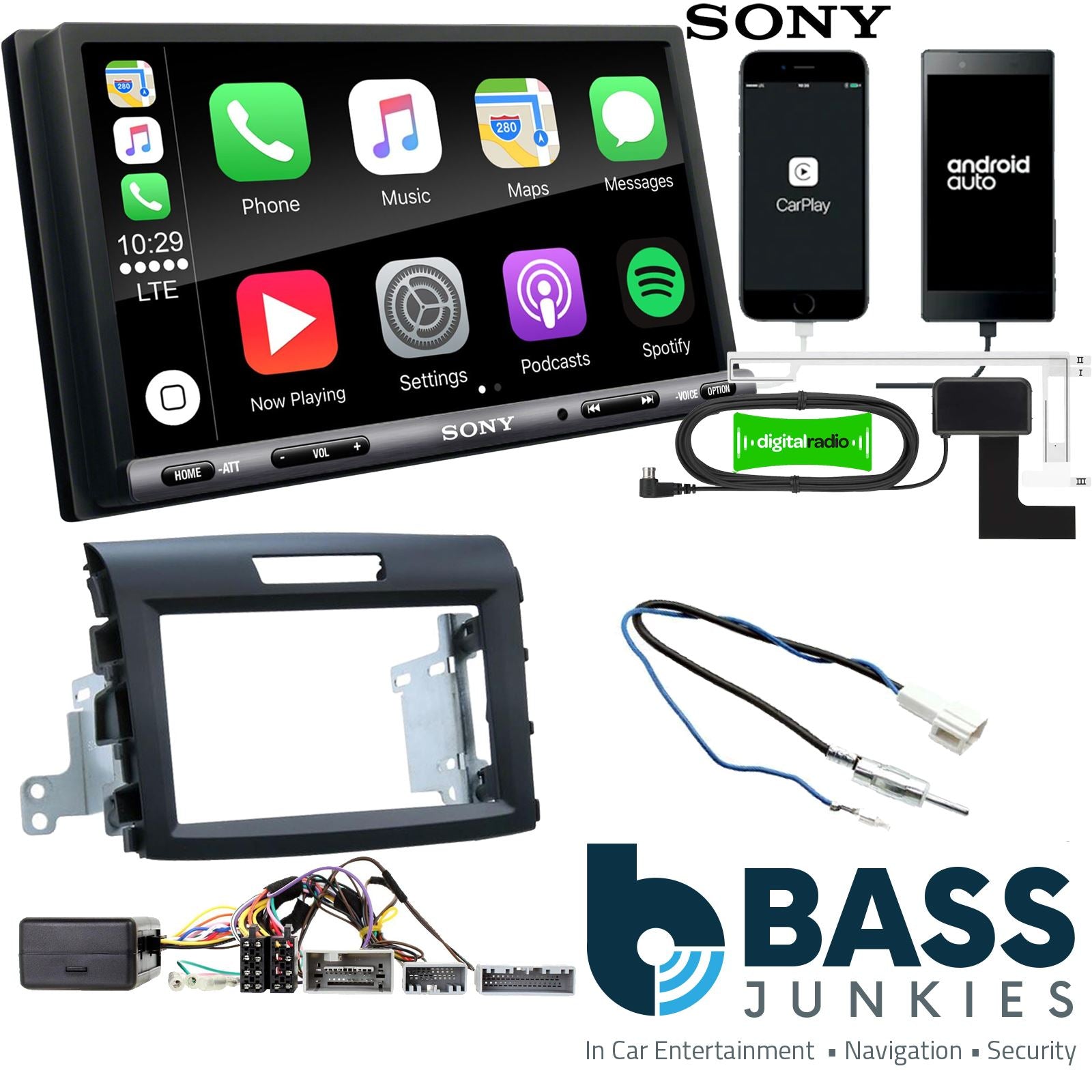 SONY DAB+ Apple | Android Double Din Stereo Fitting Kit + Steering Wheel Stalk Controls to fit Honda CR-V 2012-