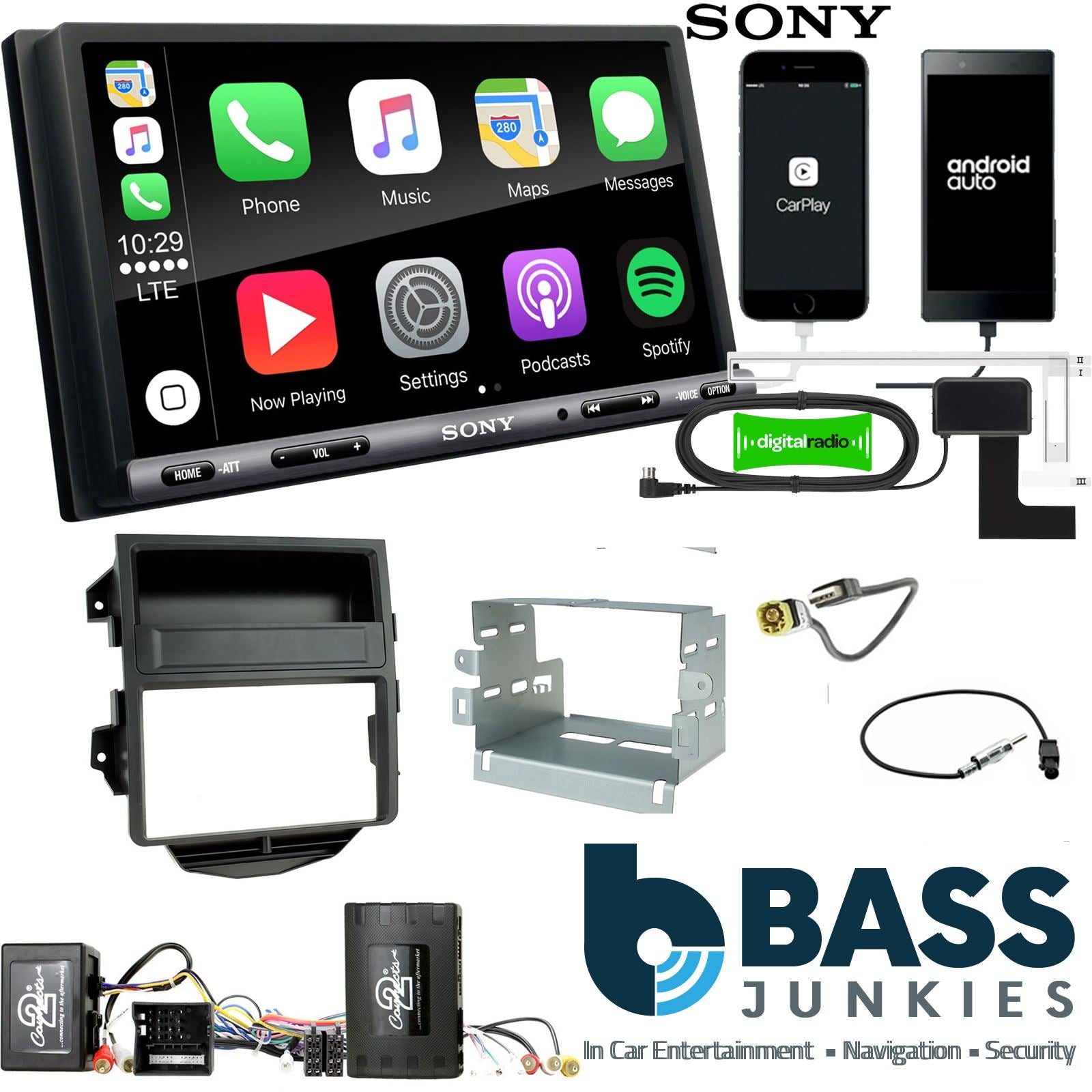 SONY DAB+ Apple | Android Double Din Stereo Fitting Kit + Steering Wheel Stalk Controls to fit Porsche Macan 2014-16