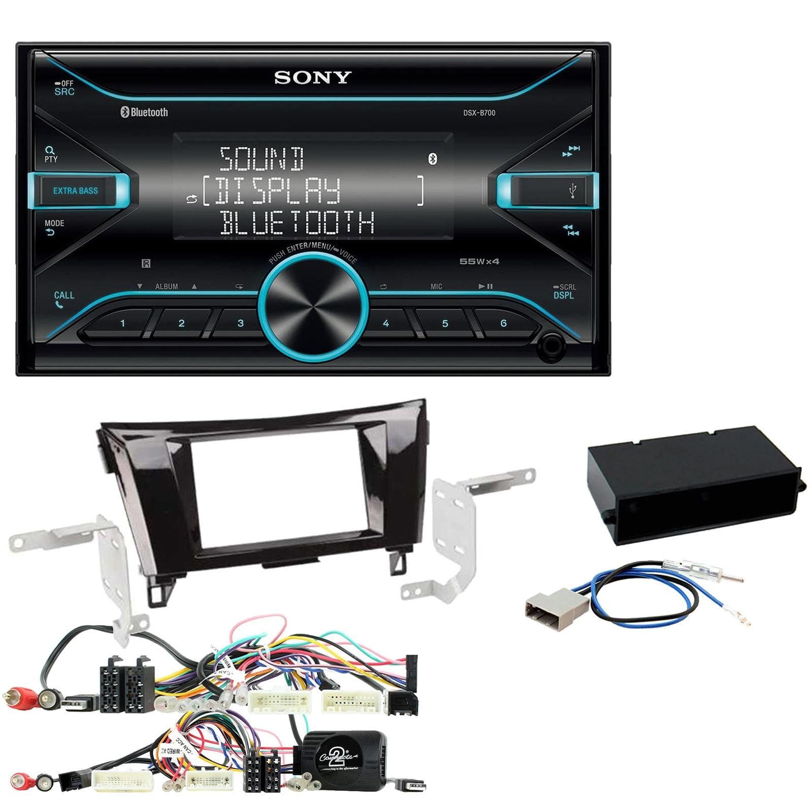 Sony DSX-B700 Bluetooth MP3 USB AUX 4 x 55W Double Din Car Stereo Radio Player + Connects2 Double Din + Steering Wheel Controls fits Nissan Qashqai 2014-17