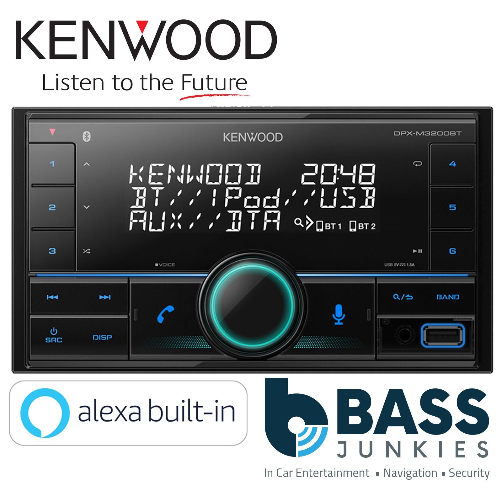 Kenwood DPX-M3200BT Mechless Double Din Bluetooth USB iPhone Android Car Stereo
