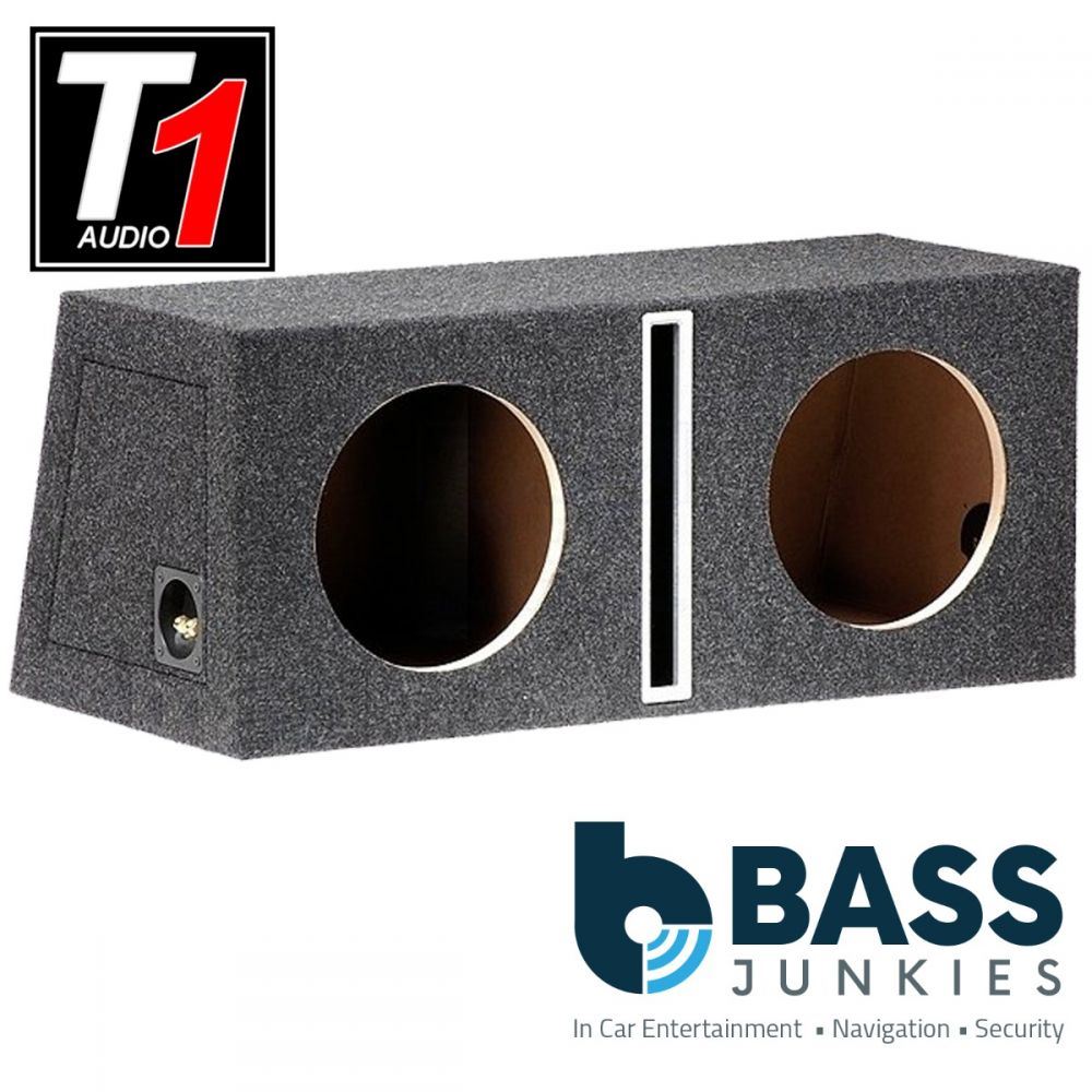 T1 Audio - 10" Slot Ported Twin Enclosure Fully Carpeted MDF Car Sub Subwoofer Bass Box