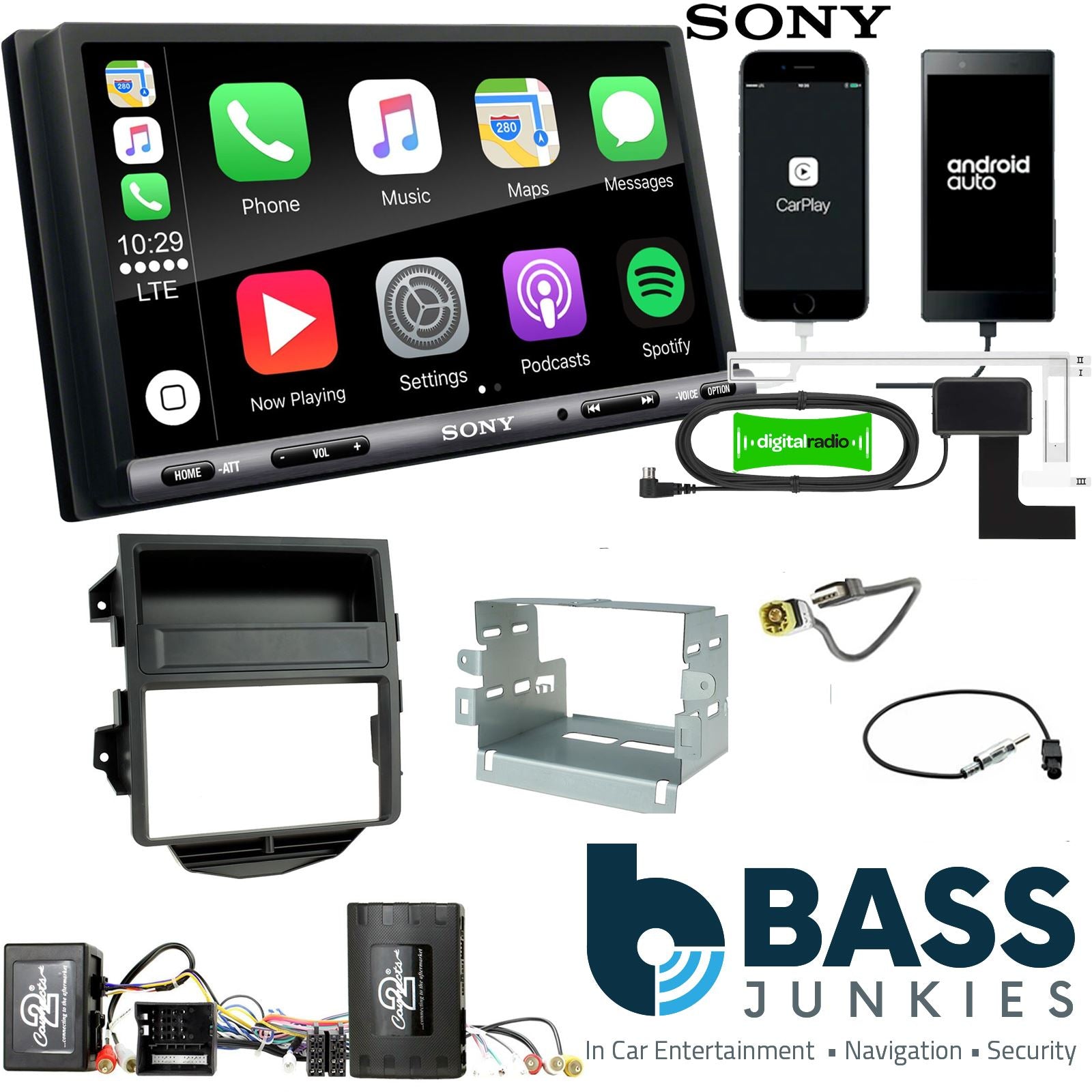SONY DAB+ Apple | Android Double Din Stereo Fitting Kit + Steering Wheel Stalk Controls to fit Porsche Macan 2014-16