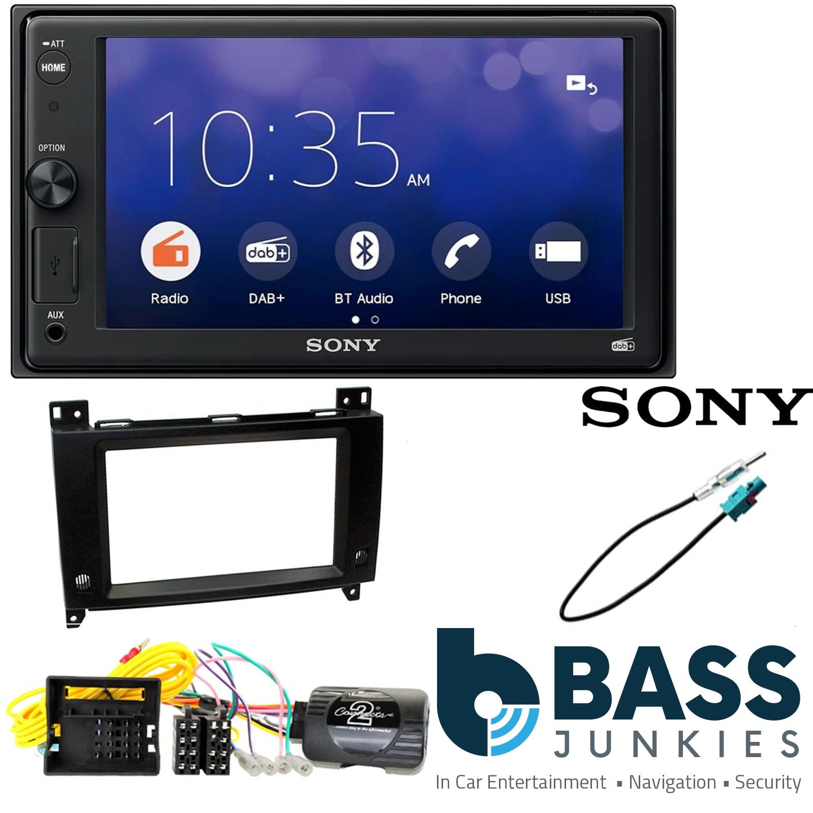 SONY XAV-1550D DAB+ Smart Bluetooth Car Radio + Stereo fitting kit + Steering Wheel Controls Loom for Mercedes Vito 2015