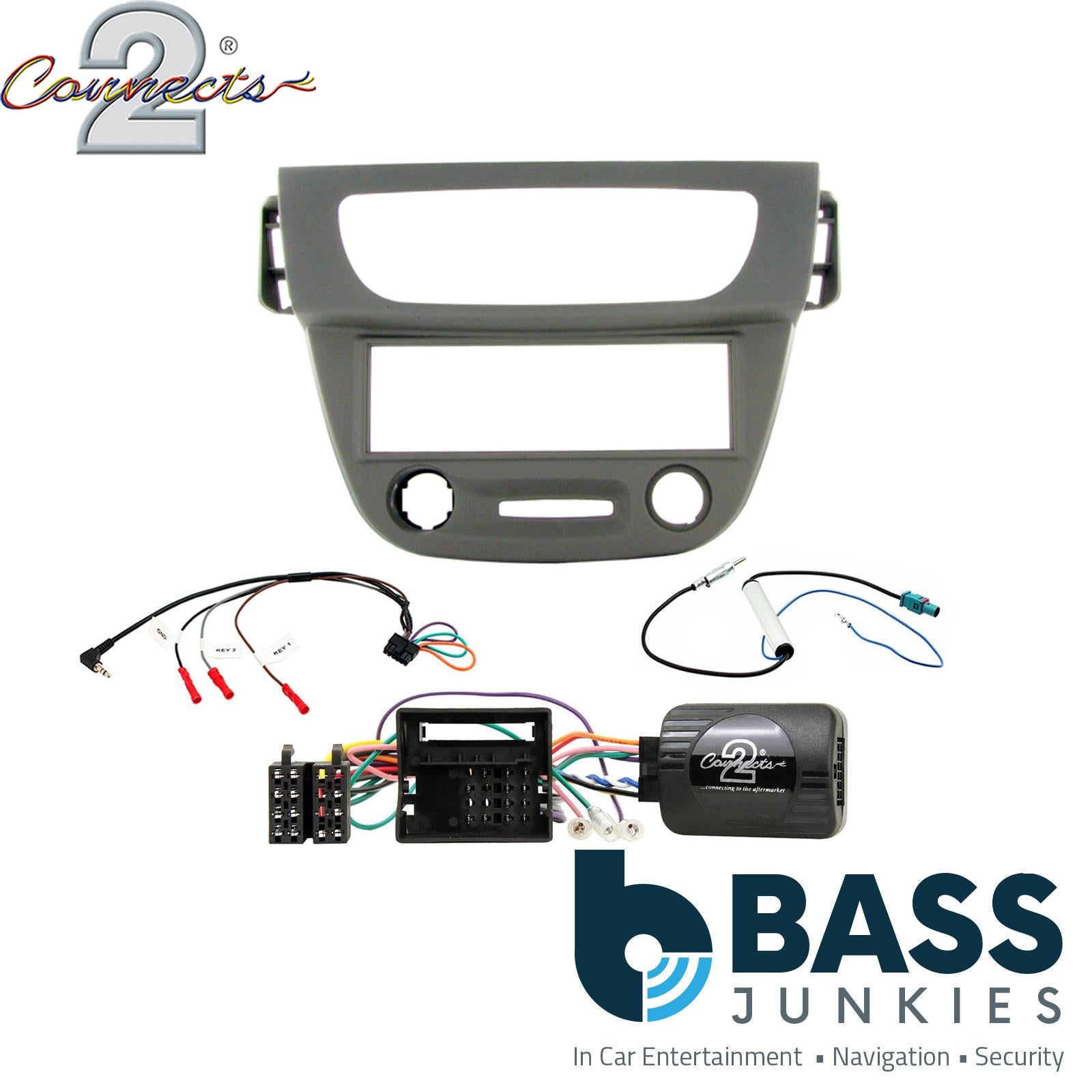 Single Din Stereo Fitting Kit + Steering Wheel Stalk Controls to fit Renault Megane 2009-12