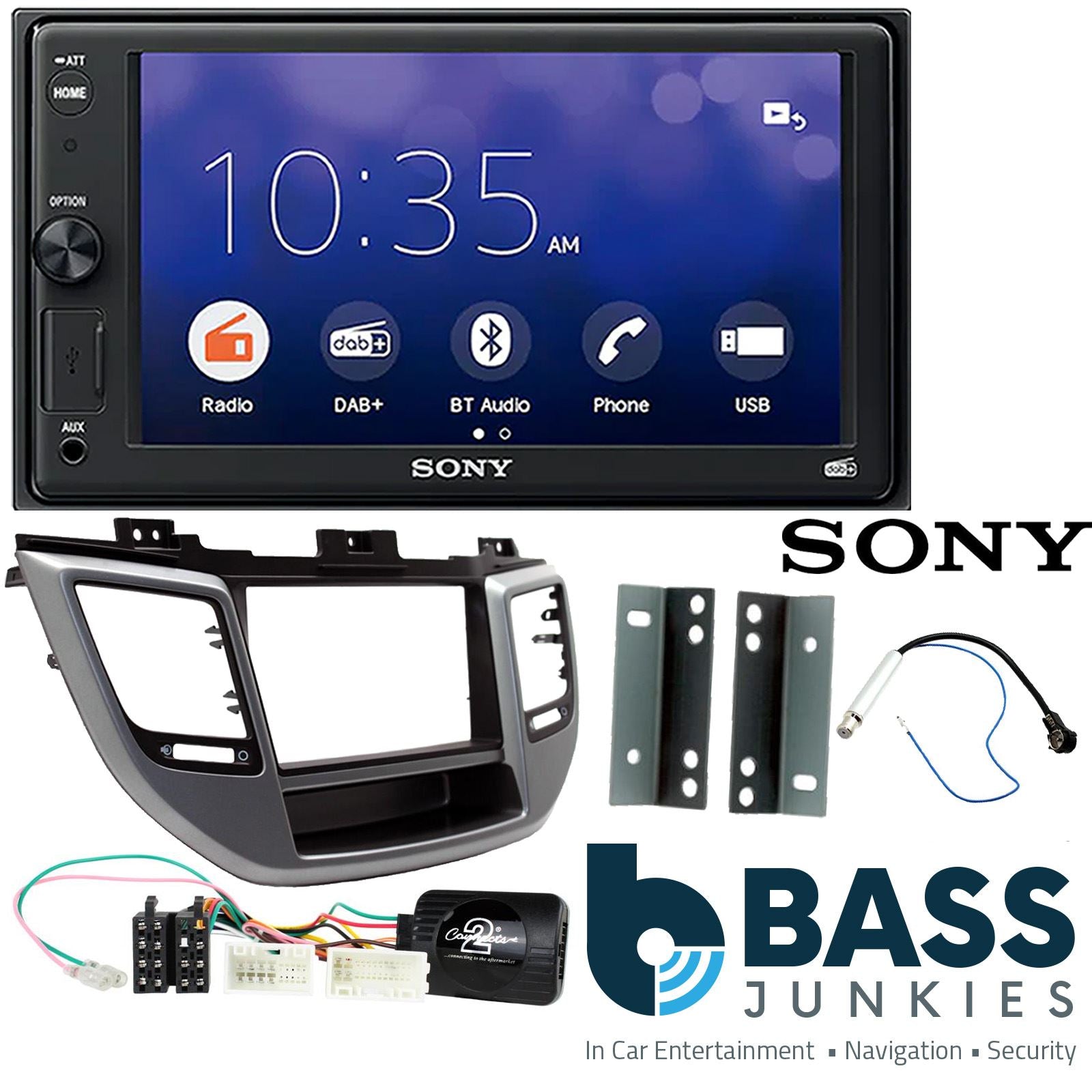 SONY XAV-1550D DAB+ Smart Bluetooth Car Radio + Stereo fitting kit + Steering Wheel Controls Loom for Hyundai Tucson 2015-2021