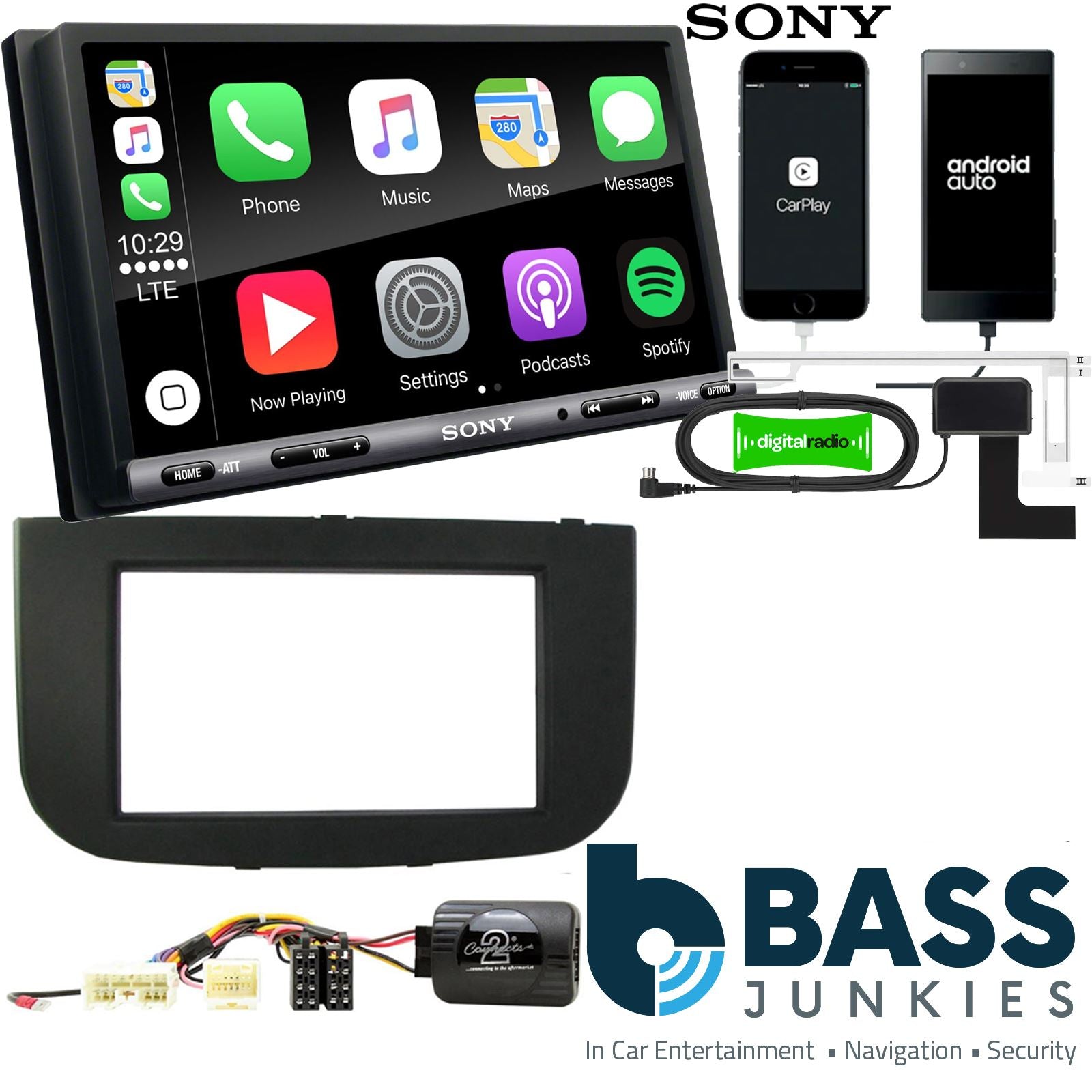 SONY DAB+ Apple | Android Double Din Stereo Fitting Kit + Steering Wheel Stalk Controls to fit Mitsubishi Colt 2009-12