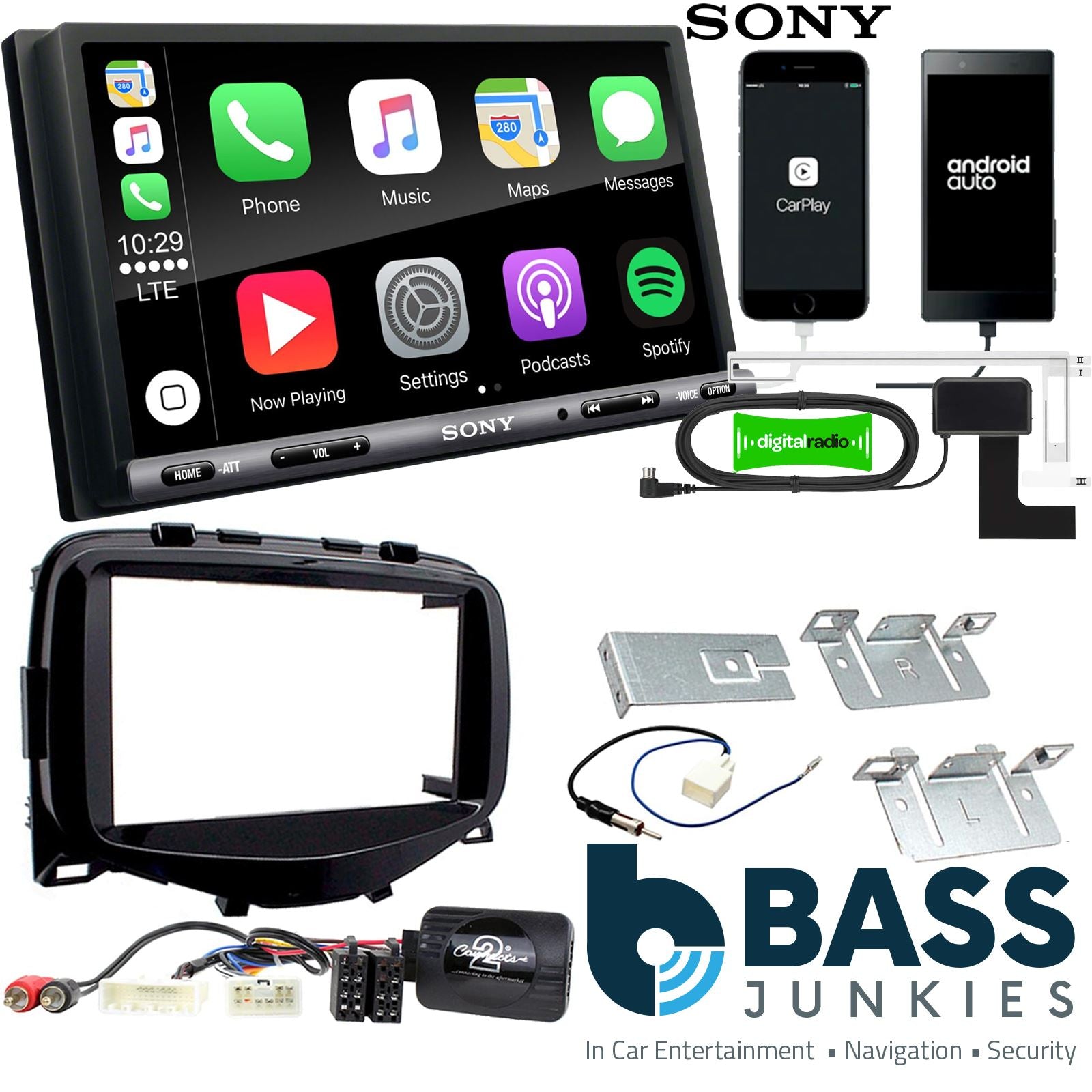SONY DAB+ Apple | Android Double Din Stereo Fitting Kit + Steering Wheel Stalk Controls to fit Citroen C1 2014-21