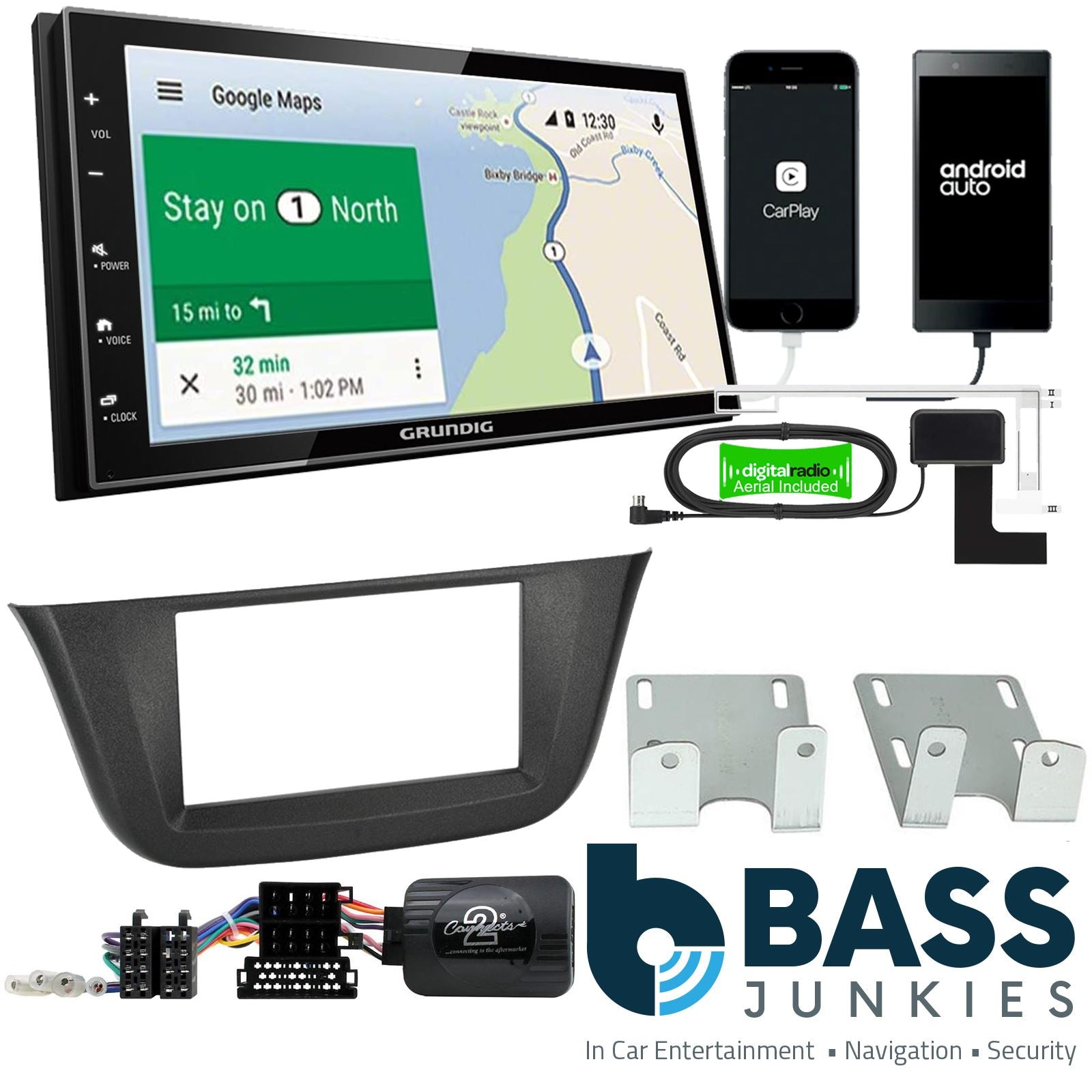 Grundig 6.8" Apple Android Double Din Stereo Fitting Kit + Steering Wheel Stalk Controls to fit Iveco Daily 2014-21