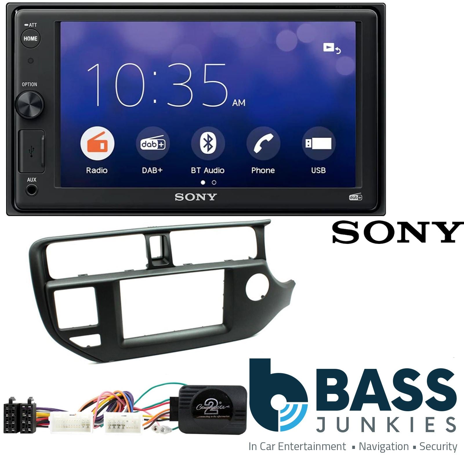 SONY XAV-1550D DAB+ Smart Bluetooth Car Radio + Stereo fitting kit + Steering Wheel Controls Loom for Kia Rio 2011-2017