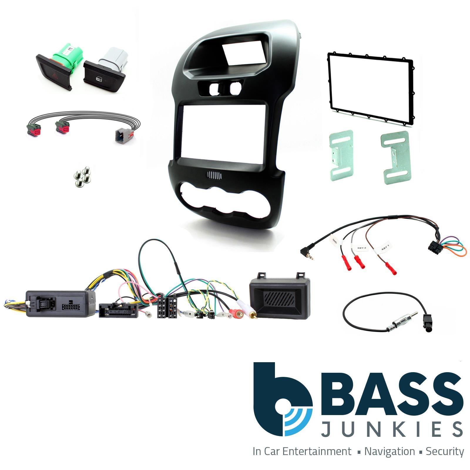 Connects 2 CTKFD40C - Ford Ranger 2012 - 2016 Double Din Facia & Steering wheel Interface Fitting Installation Kit (Black Facia Panel)