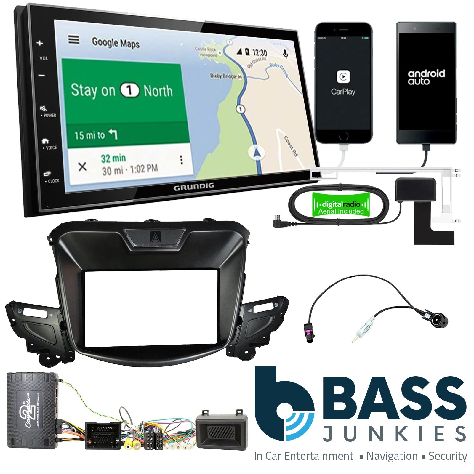 Grundig 6.8" Apple Android Double Din Stereo Fitting Kit + Steering Wheel Stalk Controls to fit Chevrolet SS 2013-16 | Holden Commodore 2013-17