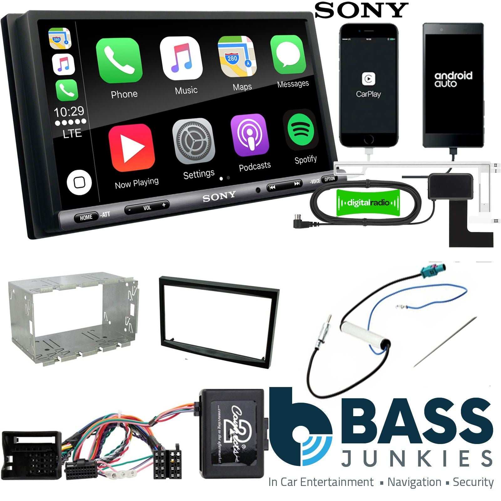 SONY DAB+ Apple | Android Double Din Stereo Fitting Kit + Steering Wheel Stalk Controls to fit Peugeot 207 2006-12 | Peugeot 307 2005-08 | Peugeot Expert 2006-17