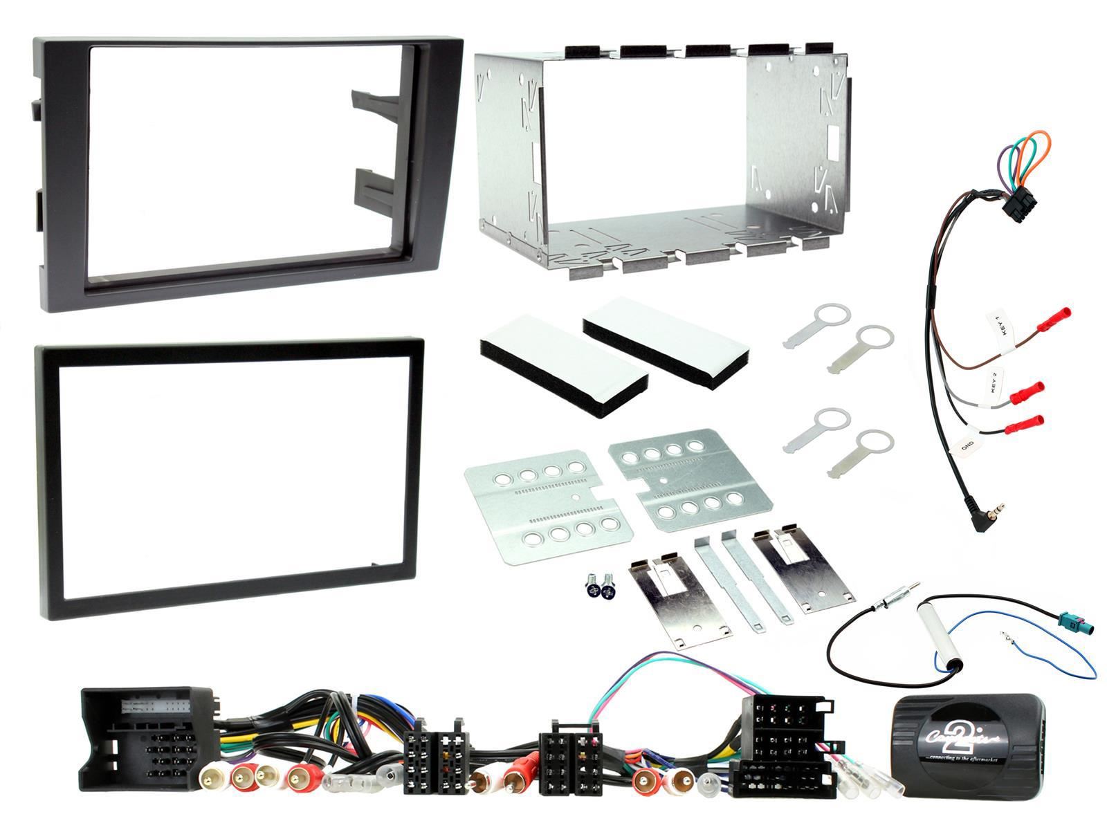 Grundig 6.8" Apple Android Double Din Stereo Fitting Kit + Steering Wheel Stalk Controls to fit Audi A4 2001-08
