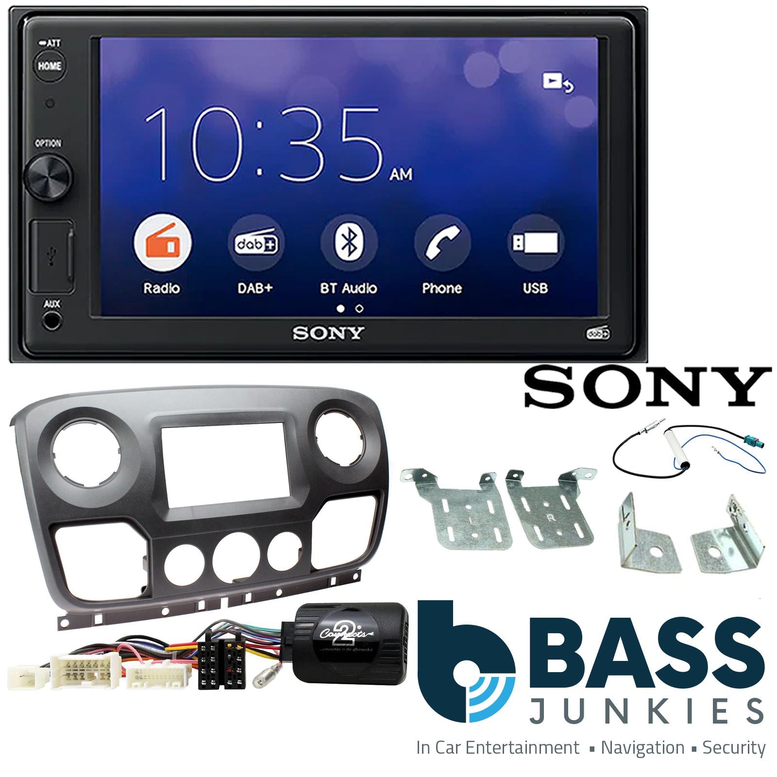 SONY 6.2" Screen Blutooth Double Din Stereo Fitting Kit + Steering Wheel Stalk Controls to fit Vauxhall Movano 2013- | Opel Movano 2013-