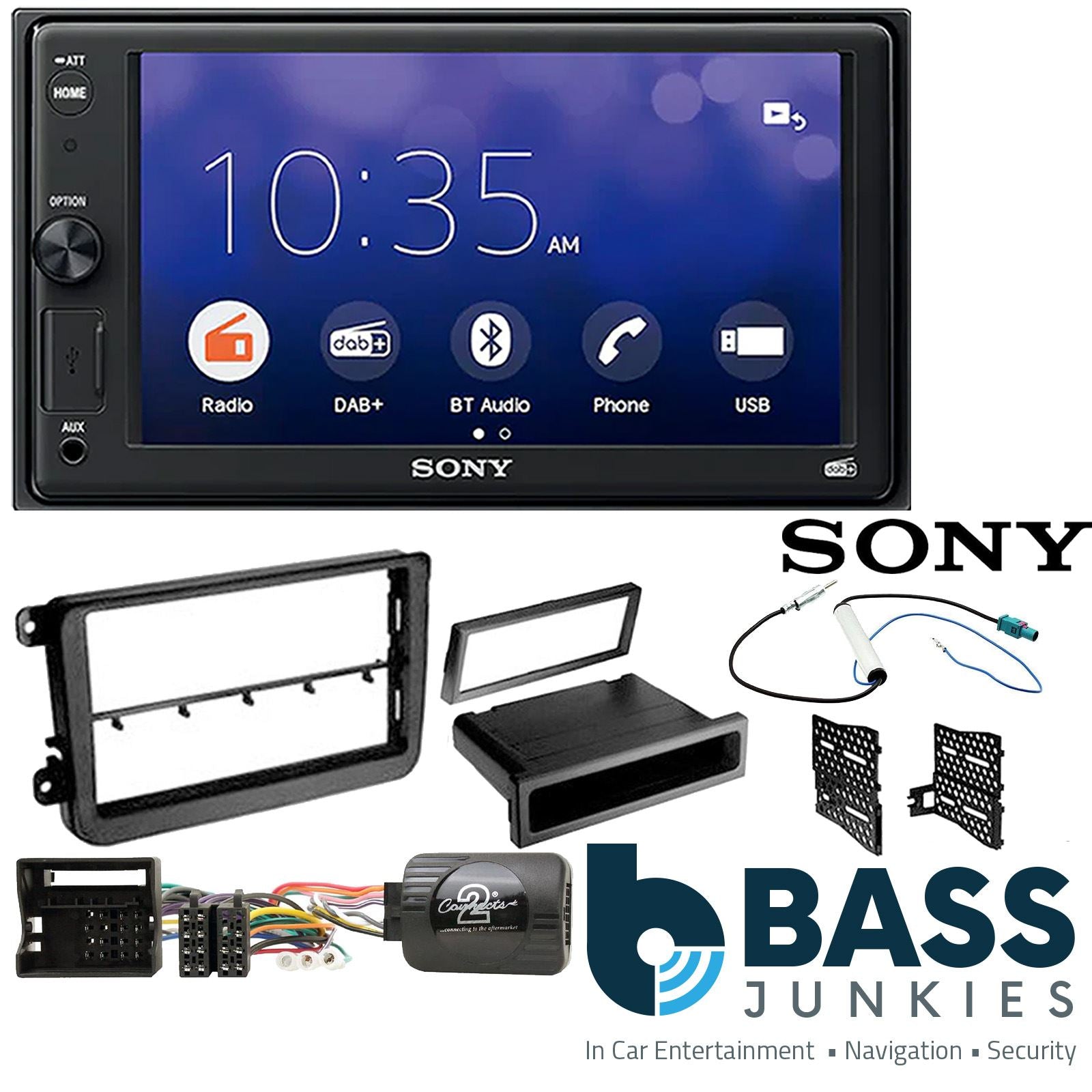 SONY XAV-1550D DAB+ Smart Bluetooth Car Radio + Stereo fitting kit + Steering Wheel Controls Loom for Volkswagen Passat 2005-2015