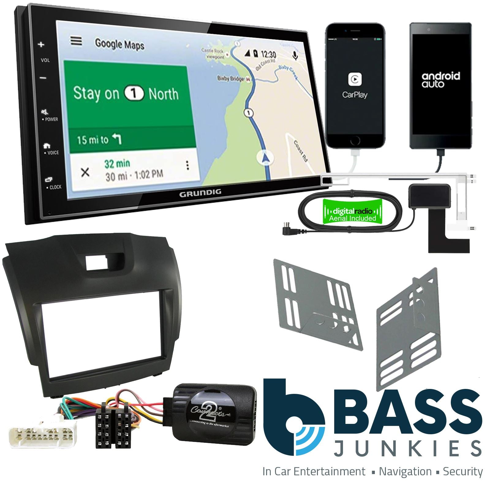 Grundig 6.8" Apple Android Double Din Stereo Fitting Kit + Steering Wheel Stalk Controls to fit Chevrolet Colorado 12-14 | Isuzu D-Max 12-15 | Isuzu MU-X 14-21