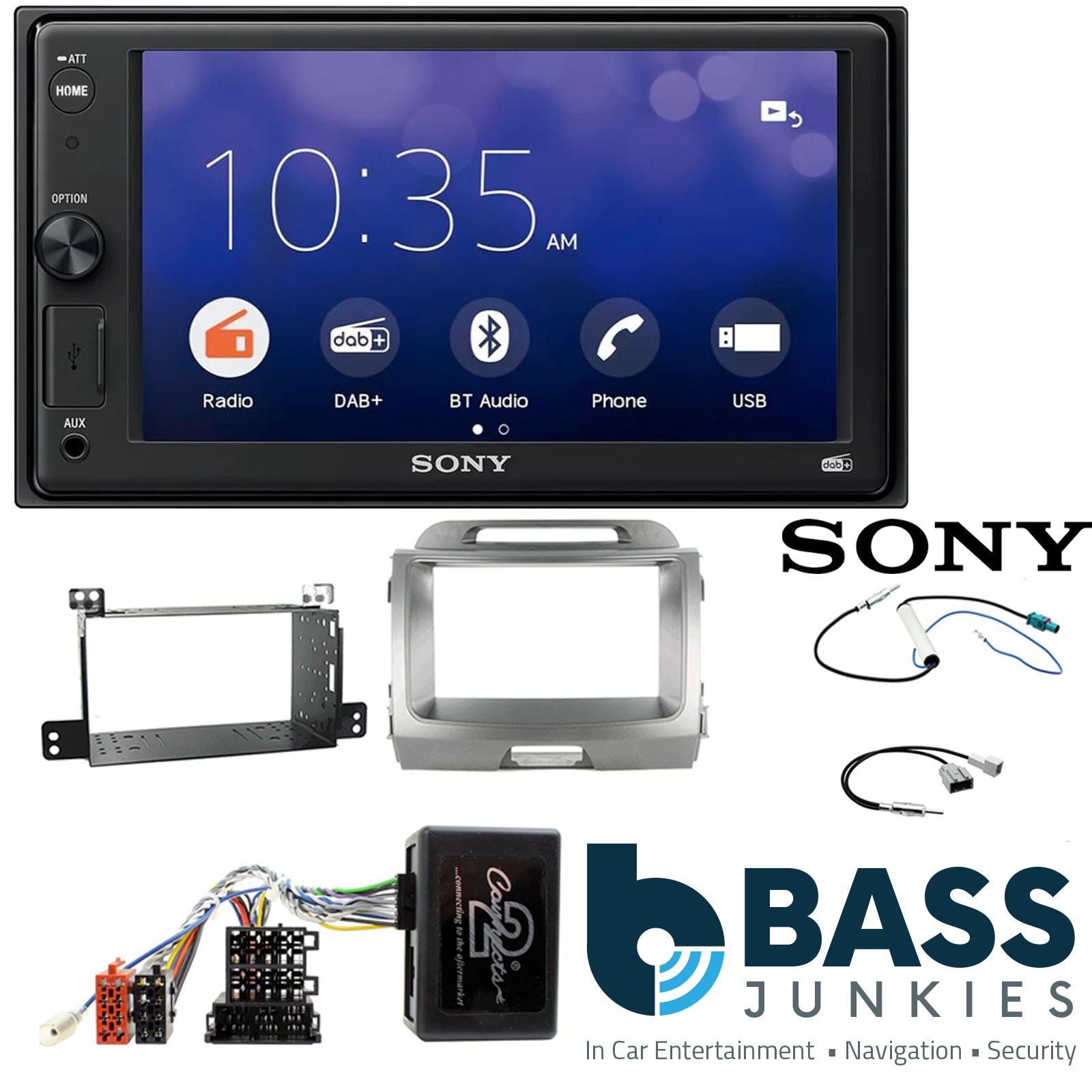 SONY XAV-1550D DAB+ Smart Bluetooth Car Radio + Stereo fitting kit + Steering Wheel Controls Loom for Kia Sportage 2010-2015
