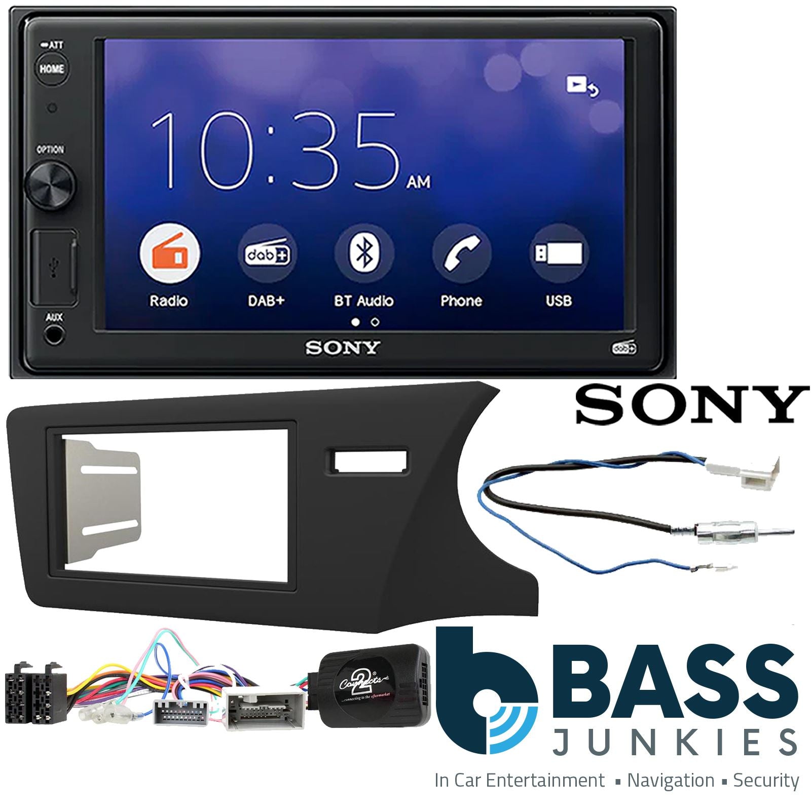 SONY 6.2" Screen Blutooth Double Din Stereo Fitting Kit + Steering Wheel Stalk Controls to fit Honda City 2014-