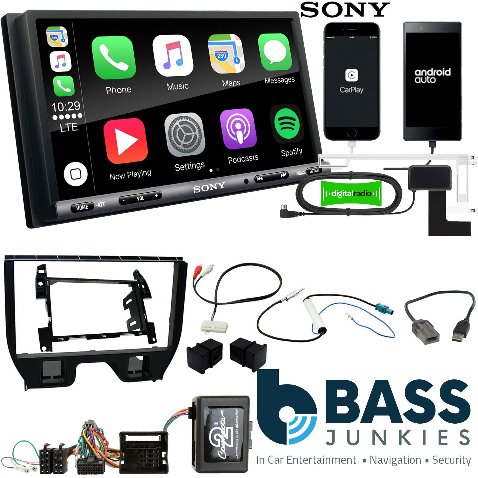 SONY DAB+ Apple | Android Double Din Stereo Fitting Kit + Steering Wheel Stalk Controls to fit Citroen DS3 2009-16 | Citroen C3 2009-16