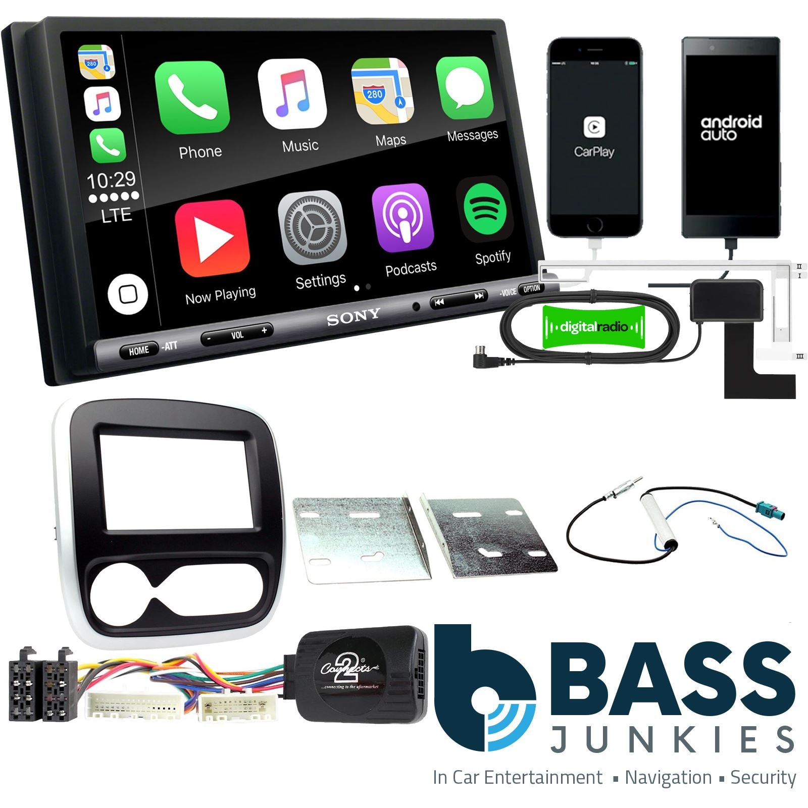 SONY DAB+ Apple | Android Double Din Stereo Fitting Kit + Steering Wheel Stalk Controls to fit Vauxhall Vivaro 2014- | Opel Vivaro 2014-
