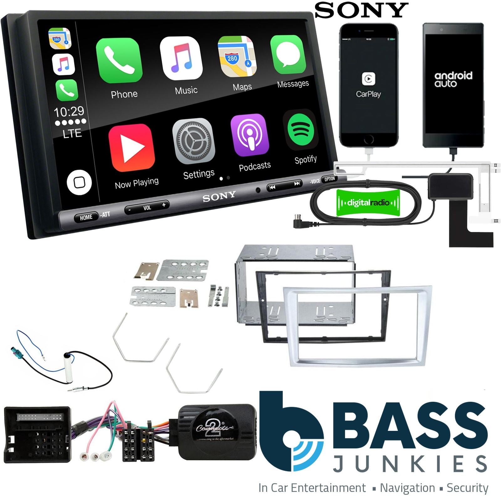 SONY DAB+ Apple | Android Double Din Stereo Fitting Kit + Steering Wheel Stalk Controls to fit Vauxhall Astra 2004-10 | Vauxhall Corsa 2006-09 | Vauxhall Antara 2006-10 | Vauxhall Zafira 2005-14