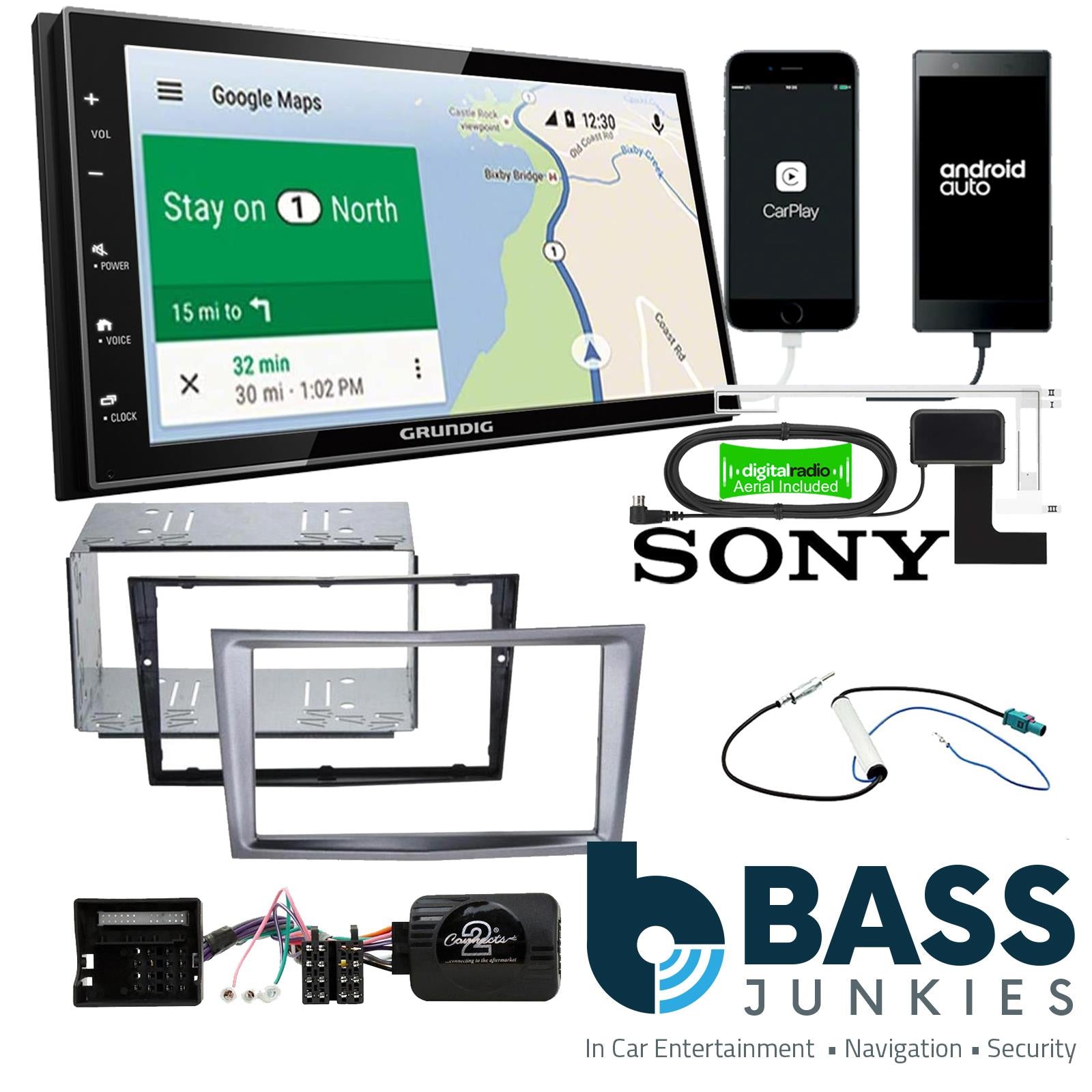 Grundig 6.8" Apple Android Double Din Stereo Fitting Kit + Steering Wheel Stalk Controls to fit Vauxhall Astra 2004-10 | Vauxhall Antara 2006-10 | Vauxhall Corsa 2006-09 | Vauxhall Zafira 2005-14