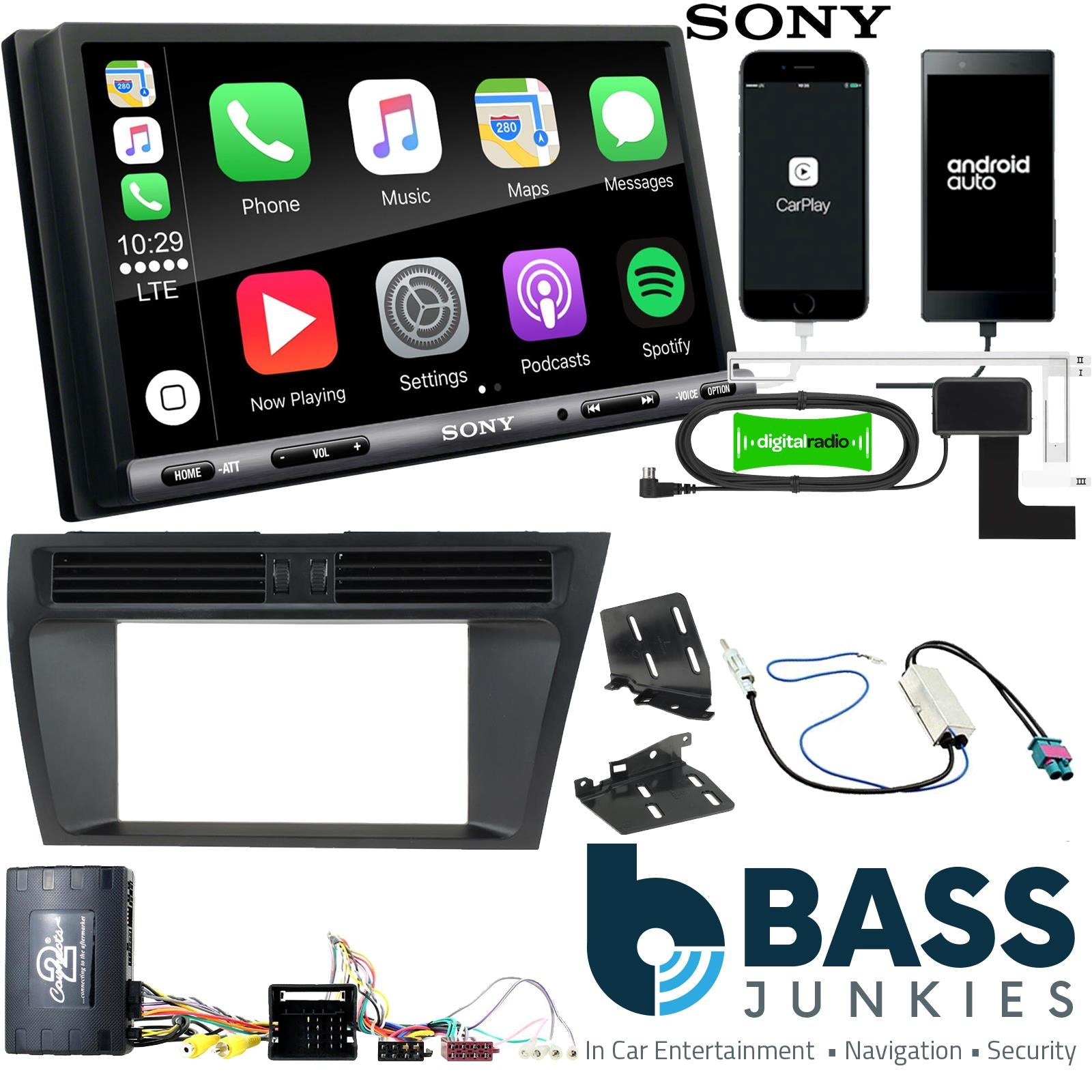 SONY DAB+ Apple | Android Double Din Stereo Fitting Kit + Steering Wheel Stalk Controls to fit Audi A4 2008-15 | Audi A5 2008-15