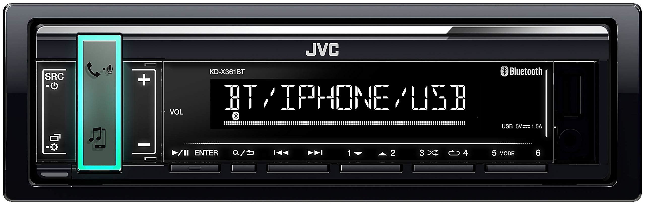 JVC Premium Mechless Tuner Bluetooth, iPhone|Android|Spotify [USB|Steering Wheel Controls ] Bluetooth 2 Phones Full-Time Connection with Voice Dialing iPod/iPhone Music Playback