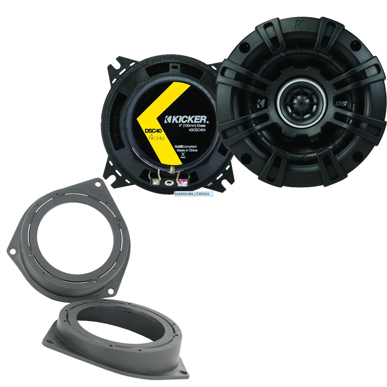 Kicker DSC404 100mm/10cm/4" 2-Way Coaxial Car speakers (Per Pair Max 240|60 watts RMS) Fits Ford KA 2009-16