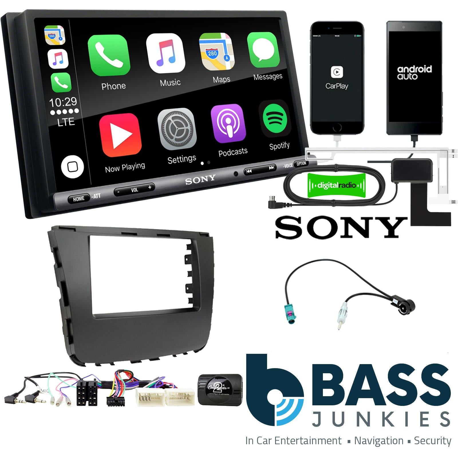 SONY DAB+ Apple | Android Double Din Stereo Fitting Kit + Steering Wheel Stalk Controls to fit SsangYong Musso 2018-21