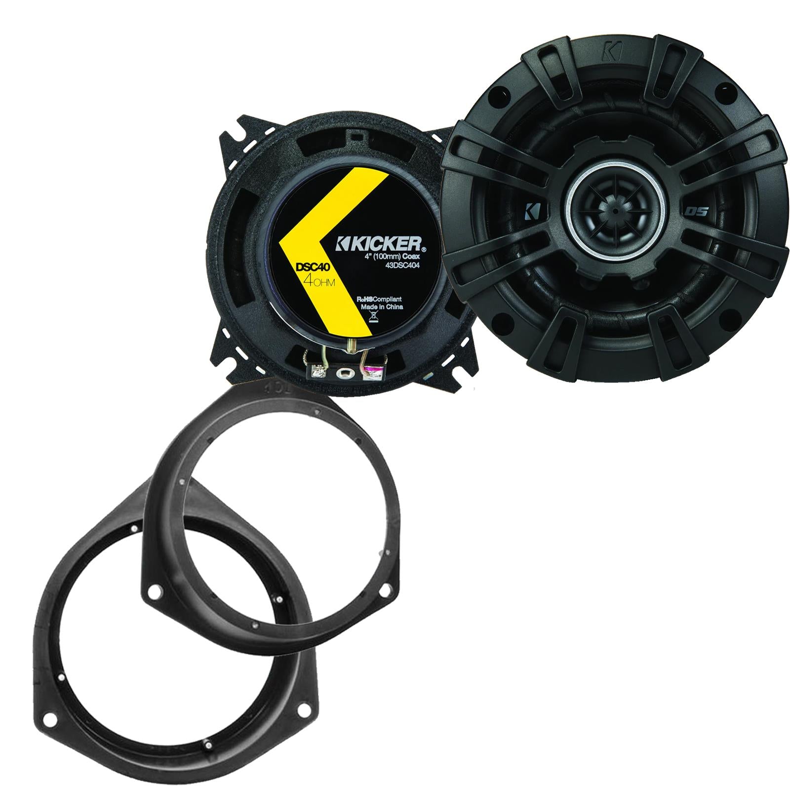Kicker DSC404 100mm/10cm/4" 2-Way Coaxial Car speakers (Per Pair Max 240|60 watts RMS) Fits Peugeot Bipper 2008-12