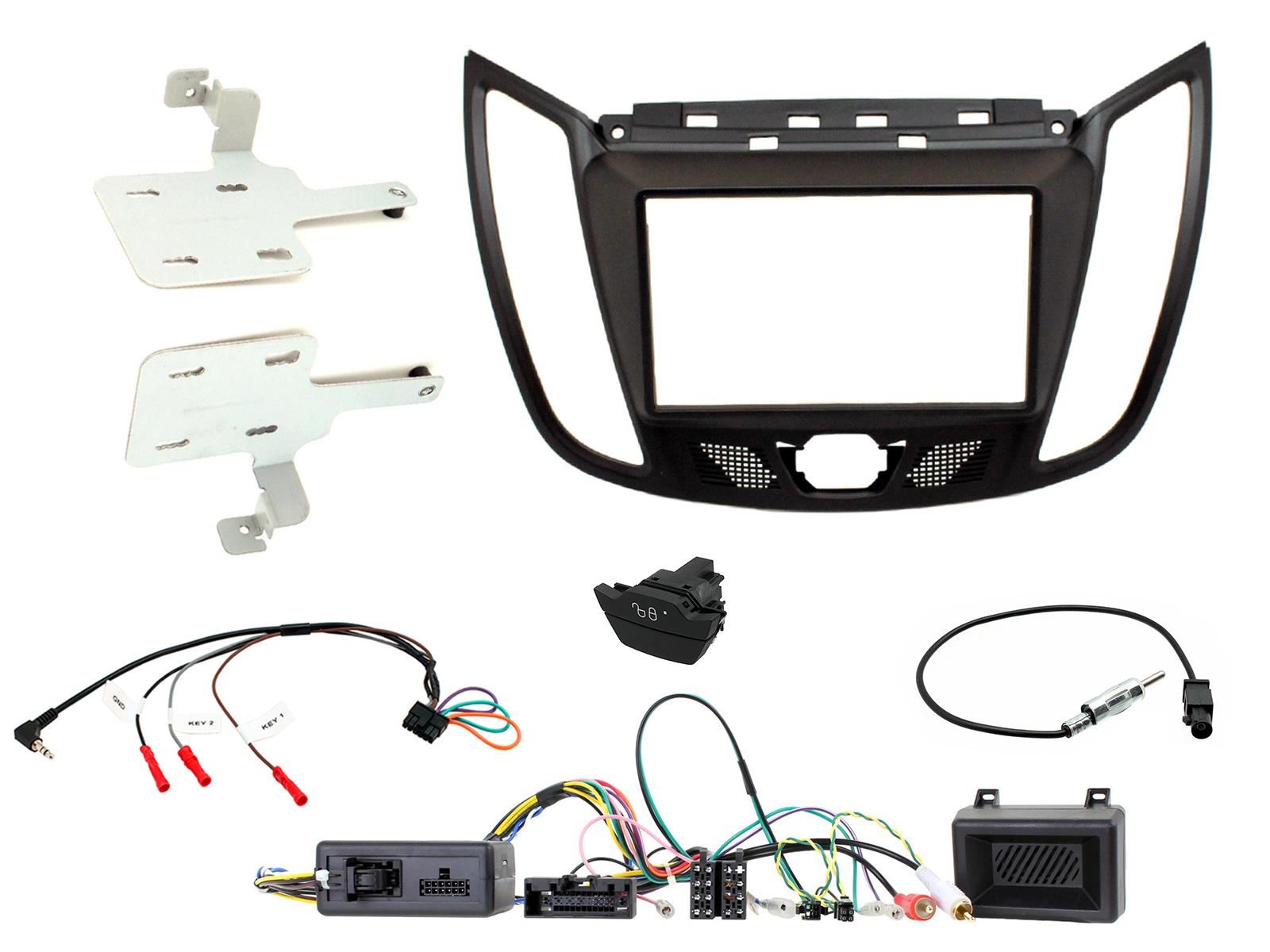 Connects 2 CTKFD44C - Ford Kuga 2013 - 2016 Double Din Facia & Steering wheel Interface Fitting Installation Kit (Black Facia Panel)