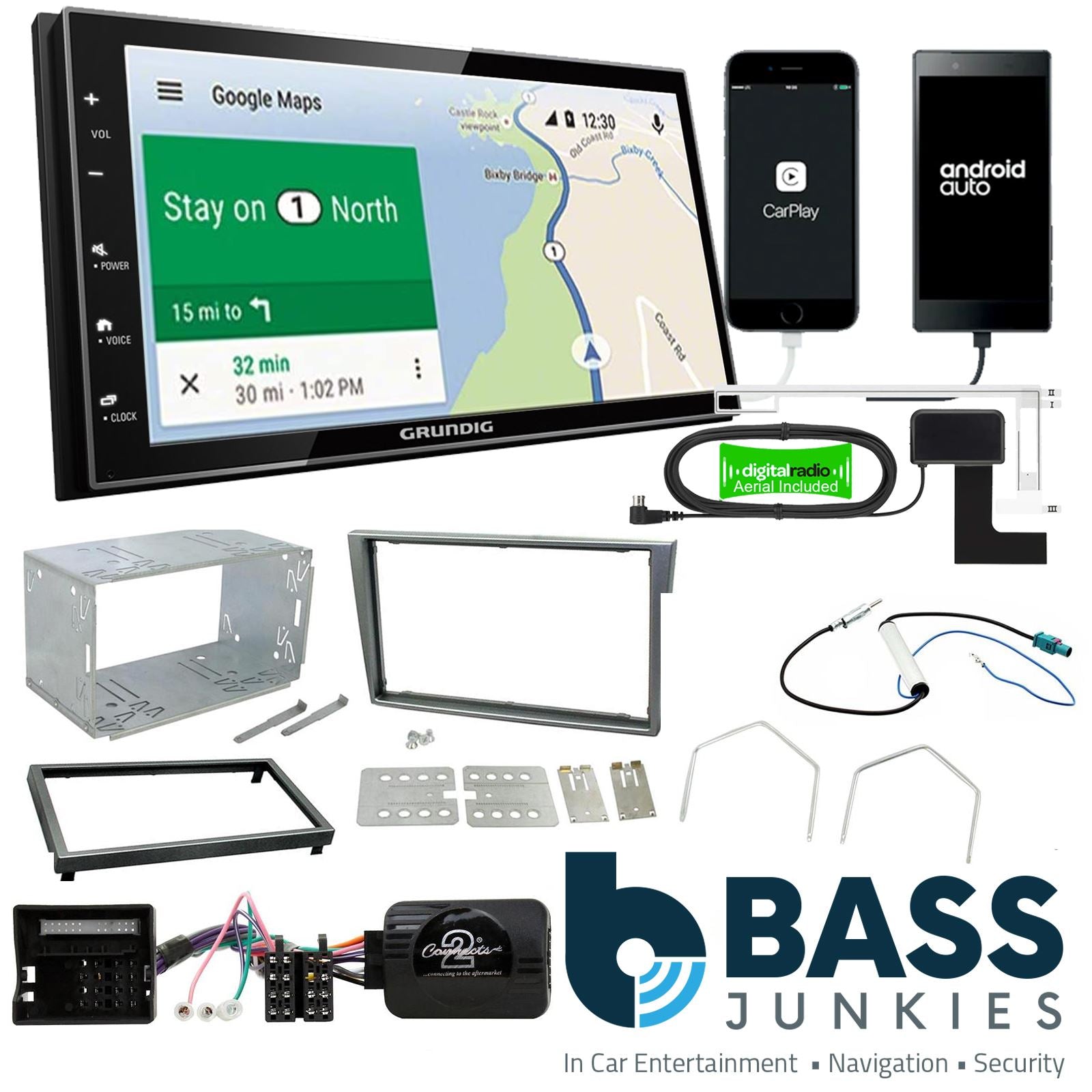 Grundig 6.8" Apple Android Double Din Stereo Fitting Kit + Steering Wheel Stalk Controls to fit Vauxhall Meriva 2005-10 | Vauxhall Signum 2005-08 | Vauxhall Tigra 2004-09 | Vauxhall Vectra 2004-08