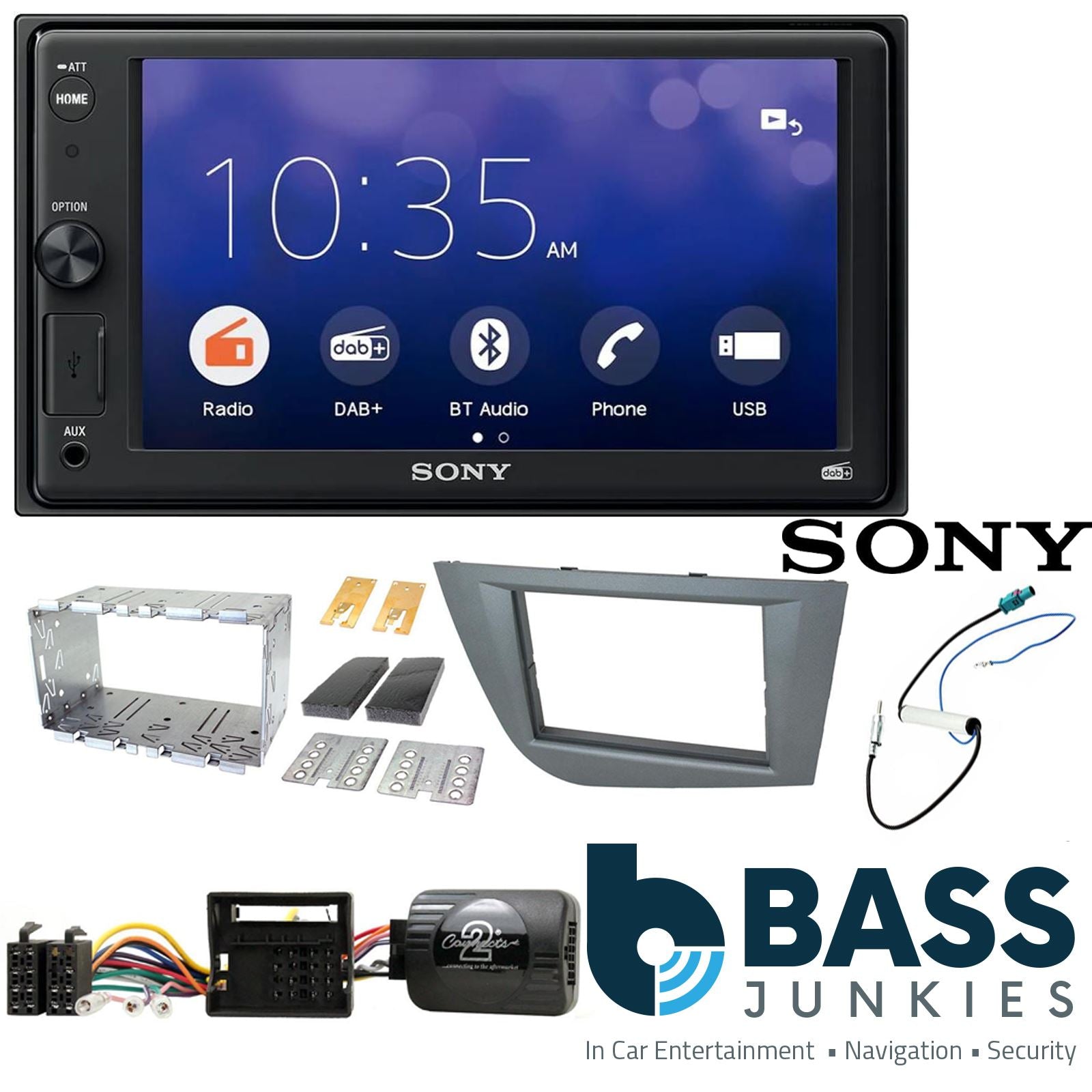 SONY XAV-1550D DAB+ Smart Bluetooth Car Radio + Stereo fitting kit + Steering Wheel Controls Loom Seat Leon	RHD Vehicles 2005-2012