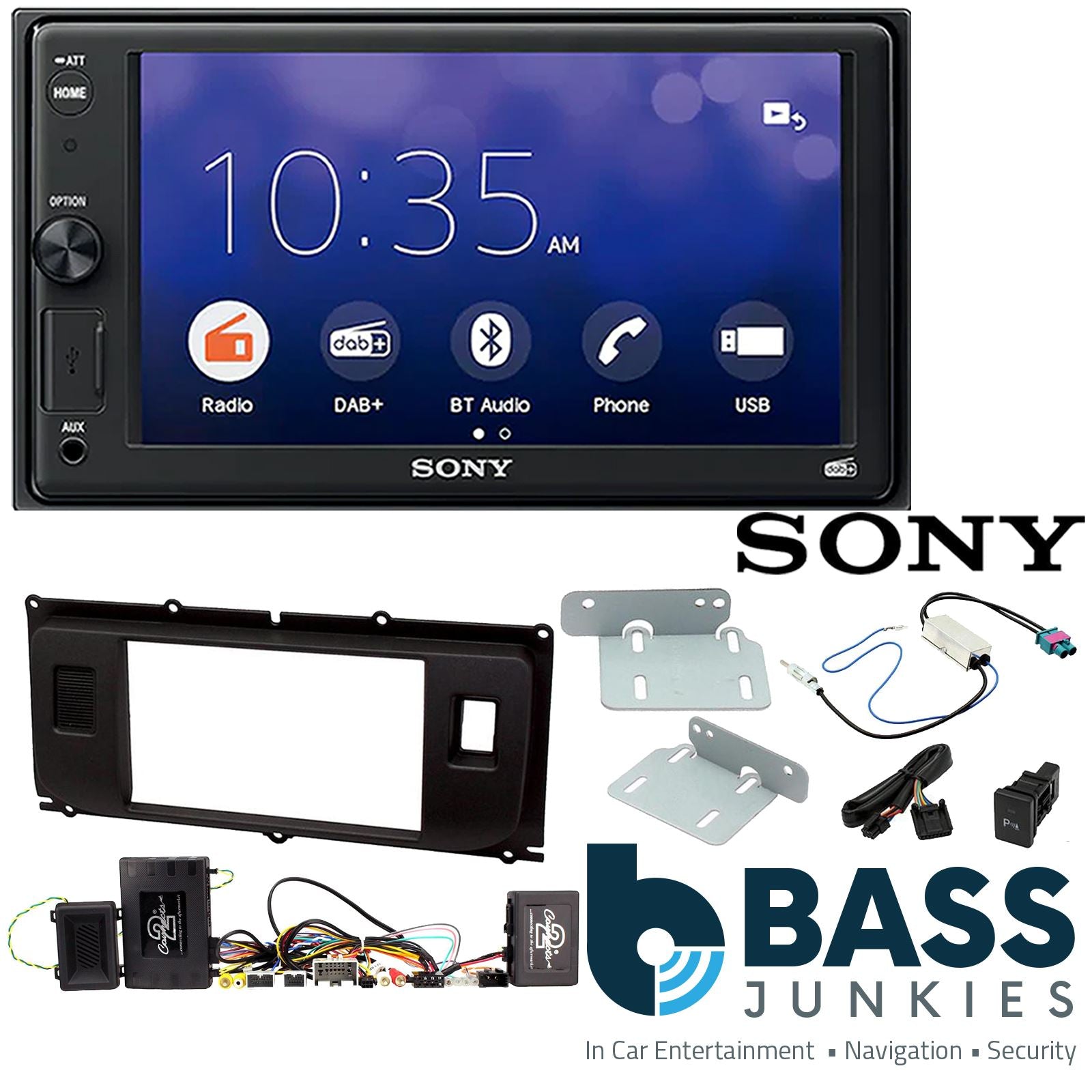 SONY 6.2" Screen Blutooth Double Din Stereo Fitting Kit + Steering Wheel Stalk Controls to fit Land Rover Evoque 11-14